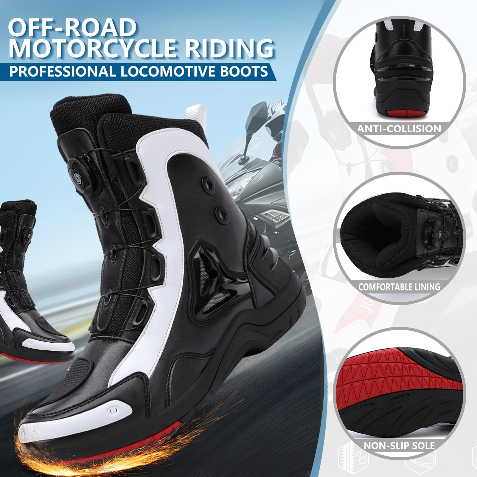 Scarpe Moto Uomo, Stivali Scarpe Moto Motocross Casual Strada Traspiranti Antiscivolo con Cerniera Laterale, Supporto per La Caviglia