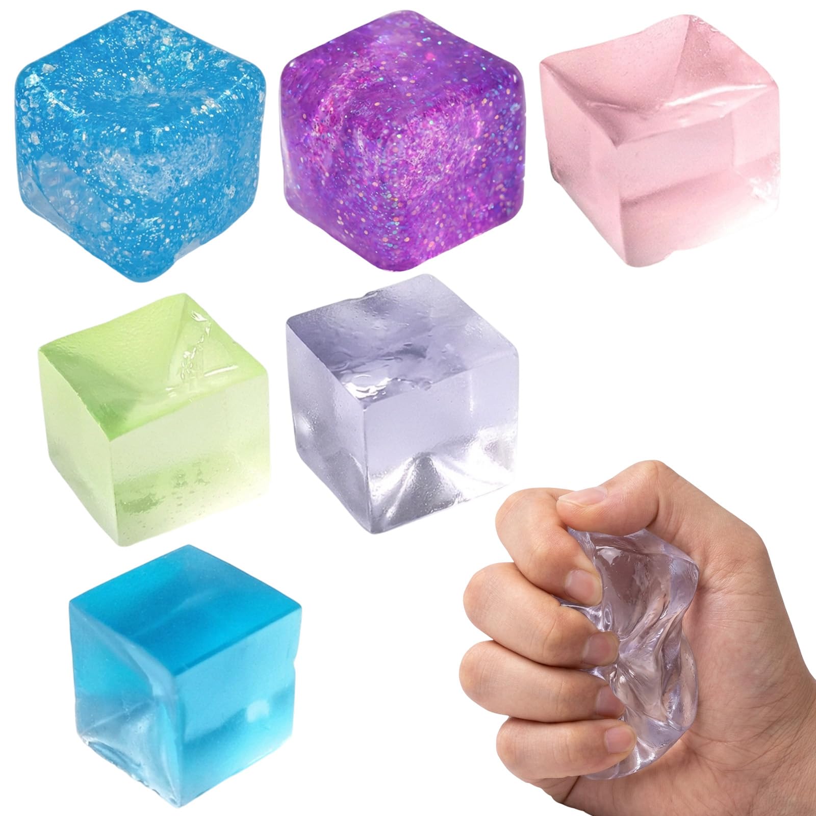 6 Pcs Squishy Cube, Ice Cube Squishy, Squishy Decorative Ornaments, Aurora and Regular Style for Office, Classroom and Travel Decoration