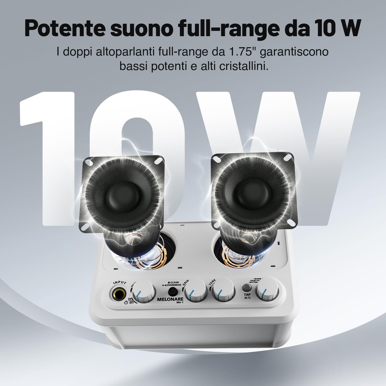 MELONARE Amplificatore mini per chitarra 10W 30 ritmi Clean MA-1 | Riverbero, BT 5.3, fino a 6 ore di autonomia, amplificatore portatile per esercitarsi, principianti, dormitorio e viaggi