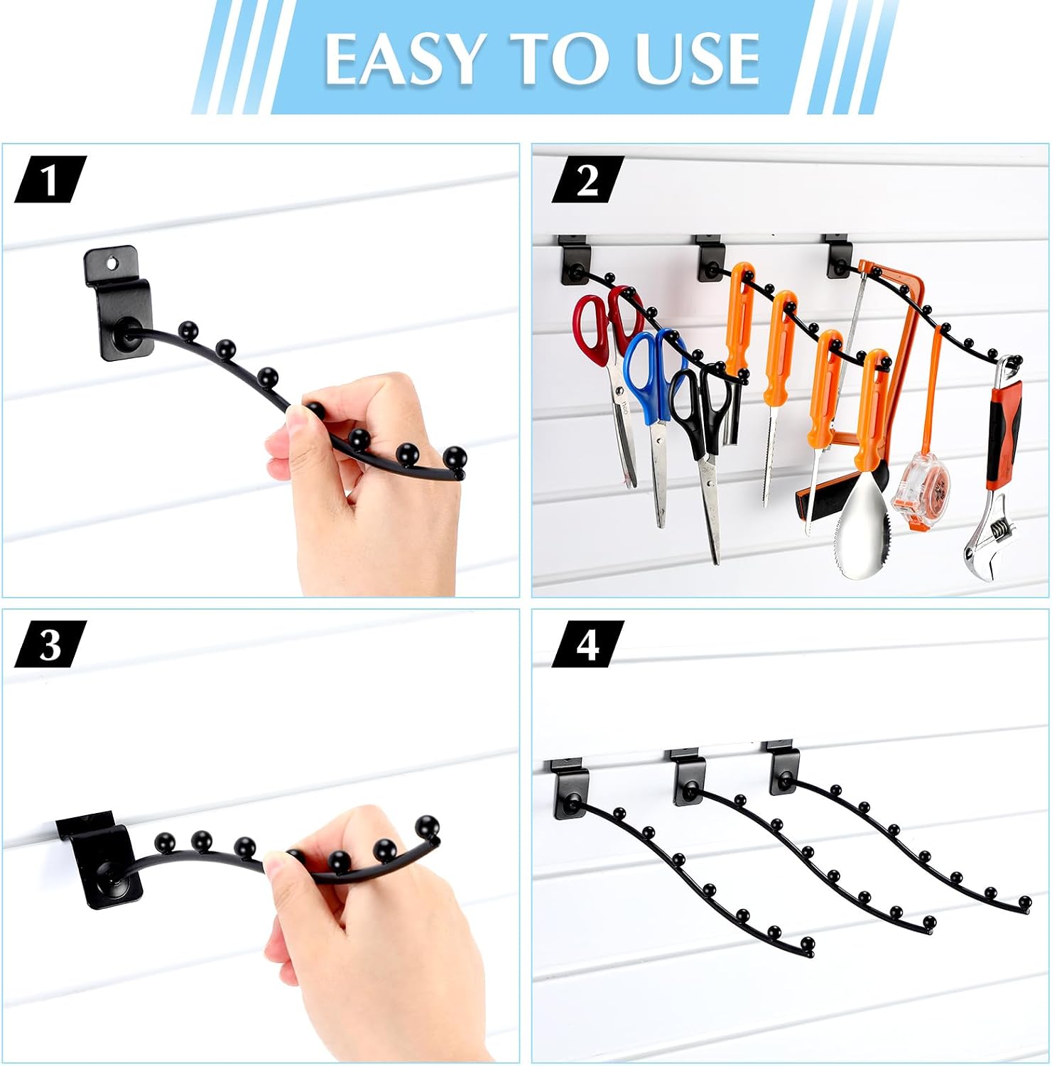 Hicarer 20 Pcs Waterfall Slatwall Hooks Accessories 6 Ball Metal Slatwall Display Hooks Wall Hangers Face Out Hook 9.65 Inch for Kitchen Clothing Retail Garage Shop Display(Black) image 5