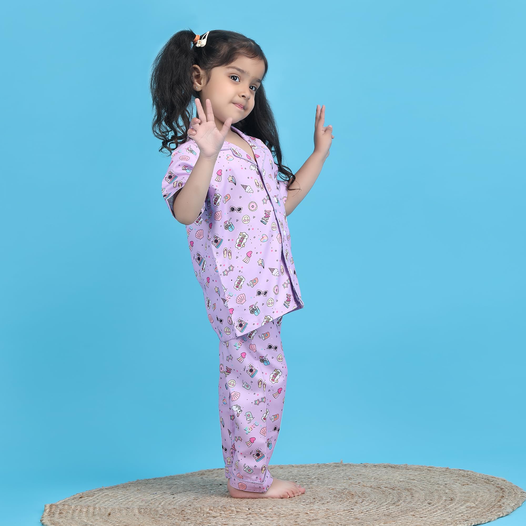 POLKA TOTS Soft Polyester Night Suit for Girls & Boys, Night Dress for Kids, Winter Night Suit for Girls, Comfortable Unisex Night Wear, Printed Pyjama Top Set (Ice Cream Print, 3-4 Y) 2