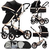 Vista 12 de Nine point nine Cochecito de bebé 2 en 1 de piel sintética, cochecito convertible reversible plegable con un solo clic, cochecitos de viaje para 2