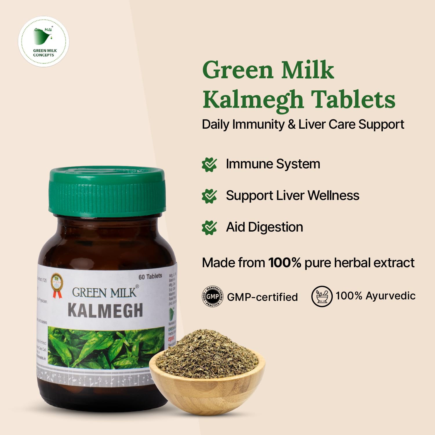 Green Milk Kalmegh Tablets | Ayurvedic Liver Detox & Immunity Support Supplement | Supports Liver Cleansing, Digestion & Metabolic Balance | Helps Improve Immunity, Detox & Digestive Comfort | Herbal Kalmegh Wellness Formula | 60 Tablets — Amazon image 2