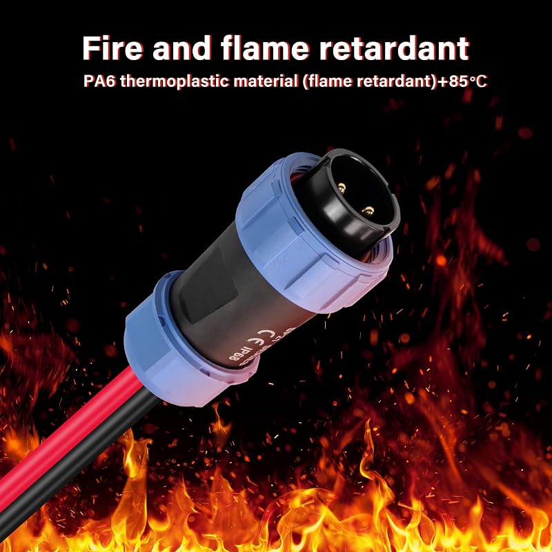 2-Pin IP68 Vízálló Repülőgép Csatlakozó O-Kapocs Kábel 10AWG - Hordozható Töltőállomásokhoz, Akkumulátorokhoz, 1m Hosszú, Piros/Fe
