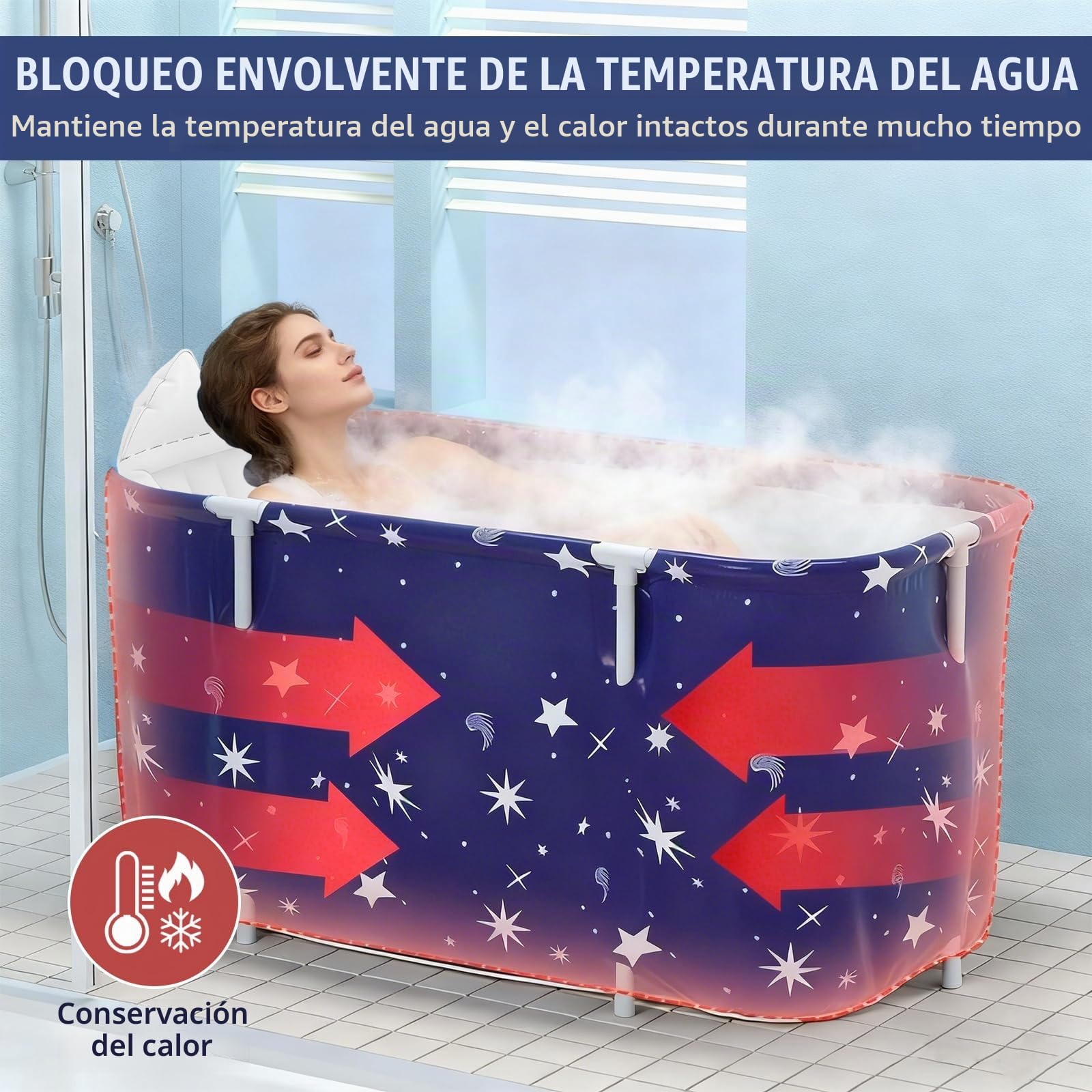 Bañera Plegable para Ducha, Bañera Portátil para Adultos con Cojines, Bañeras Independiente para Interiores y Exteriores, 120 x 55 x 50 cm (Azul)