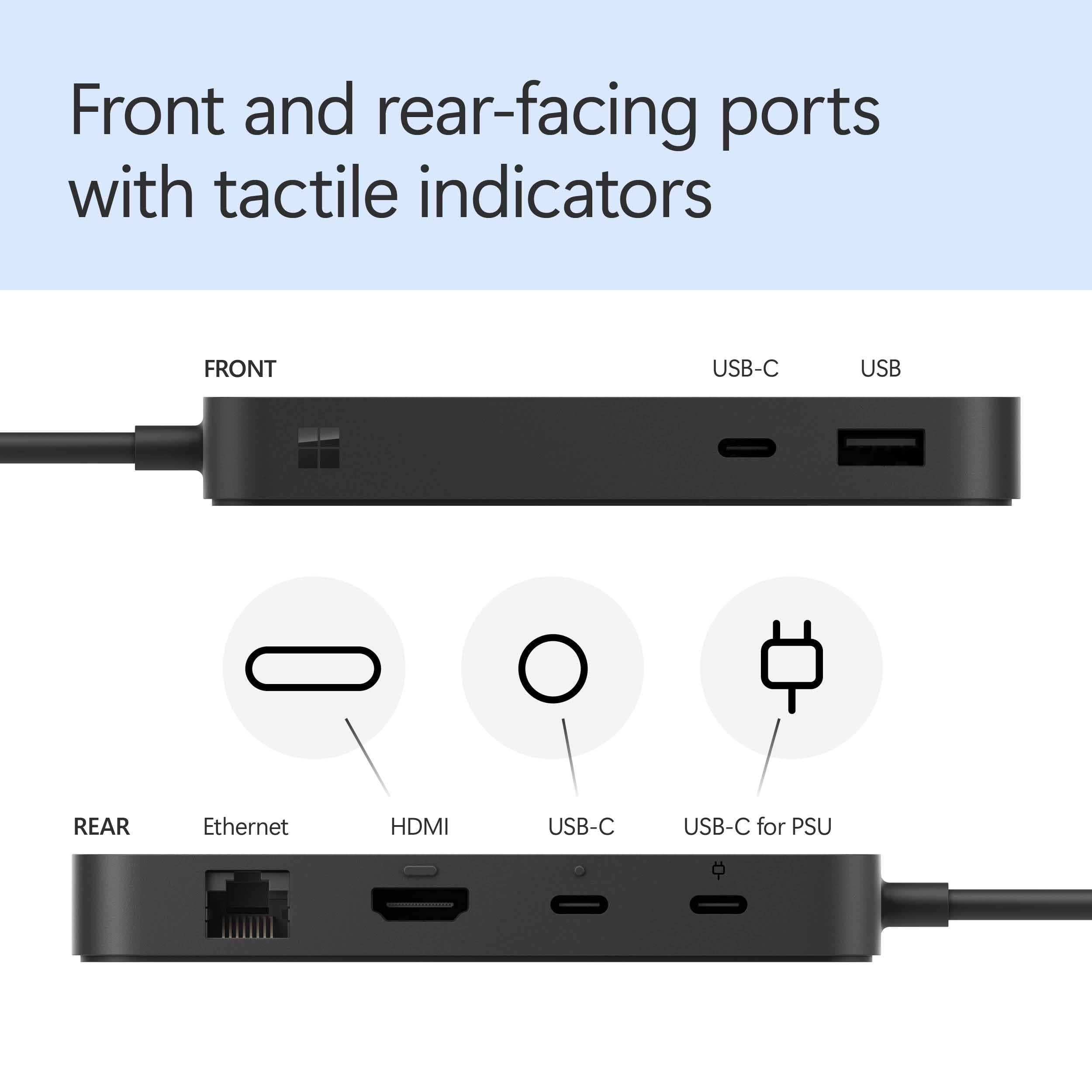 Microsoft Surface USB4 Dock – Gigabit Ethernet, USB C to 2xUSB-C/1xUSB-A/HDMI (65W Power Delivery) - Black
