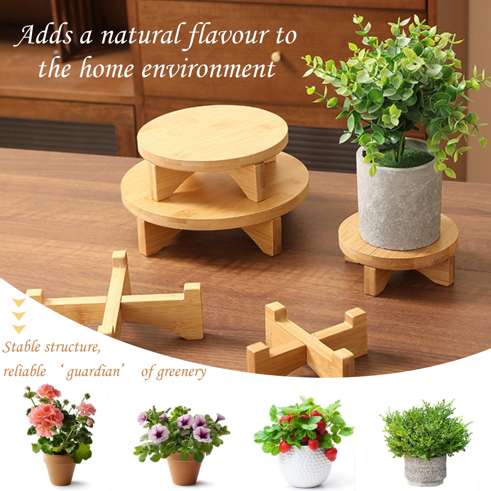 3 Stück Pflanzenhocker, Blumenhocker Holz, Pflanzenhocker Holz Flach Rund, Blumen Hocker Rund, Abnehmbar Klein Holzschemel, Für Tischdekorationen, Topfpflanzen, Dekorative Pflanzentreppe