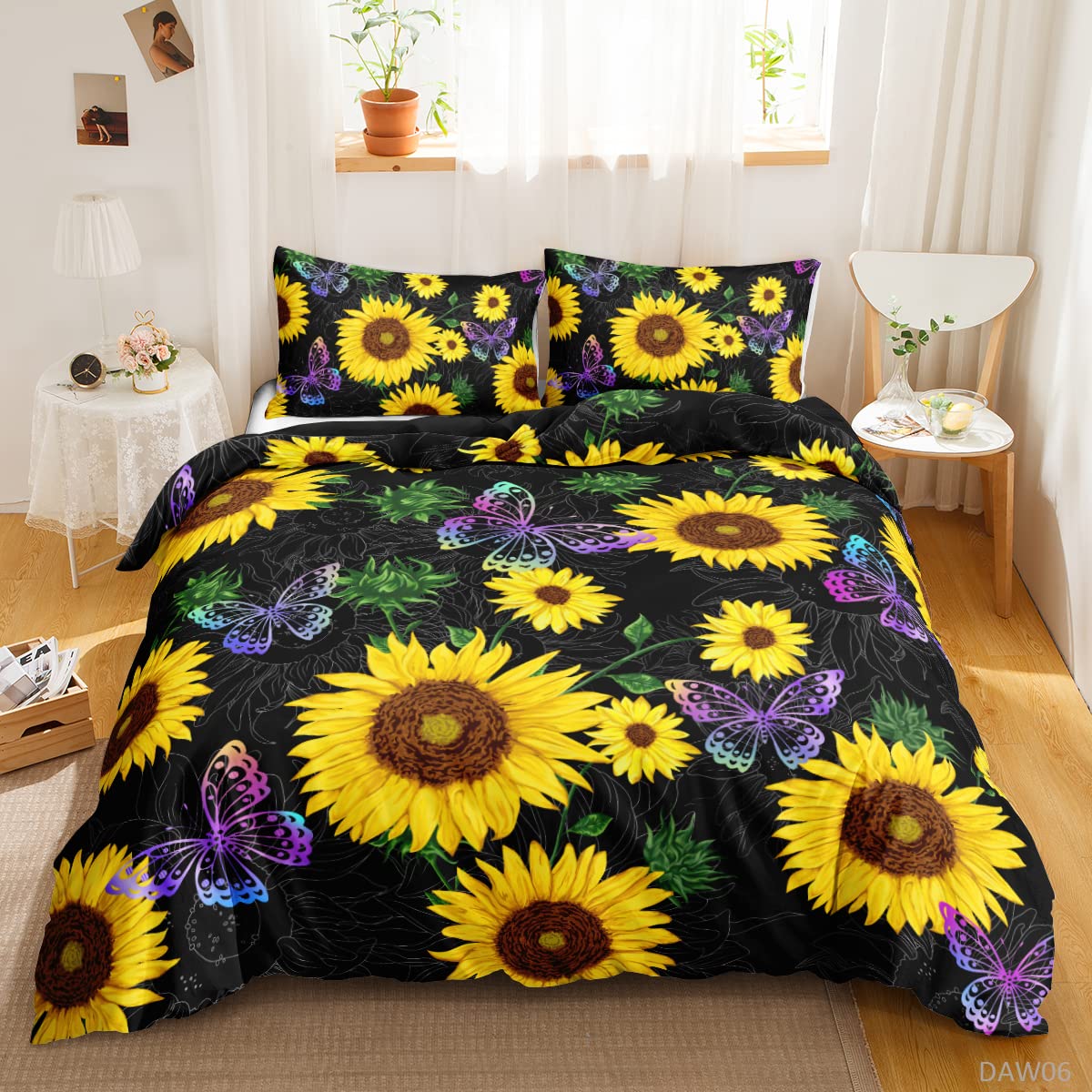 Housse de couette 240x260 imprimé papillons avec fermeture éclair pour un sommeil réparateur