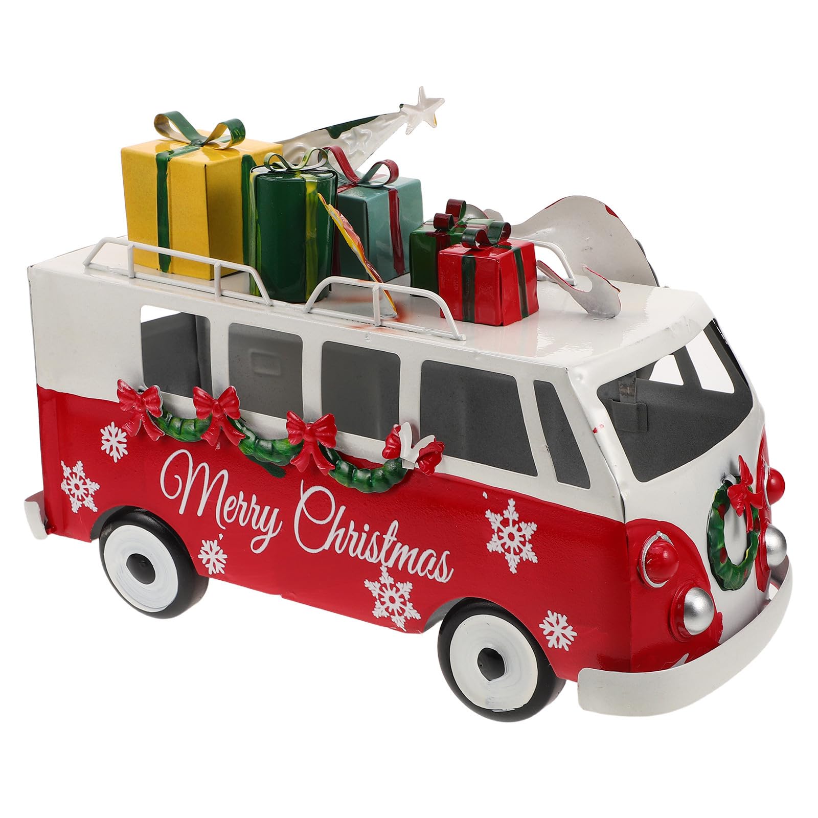 ABOOFAN Weihnachtsbusfigur Rot 32x21x14cm Vintage Tischdekoration