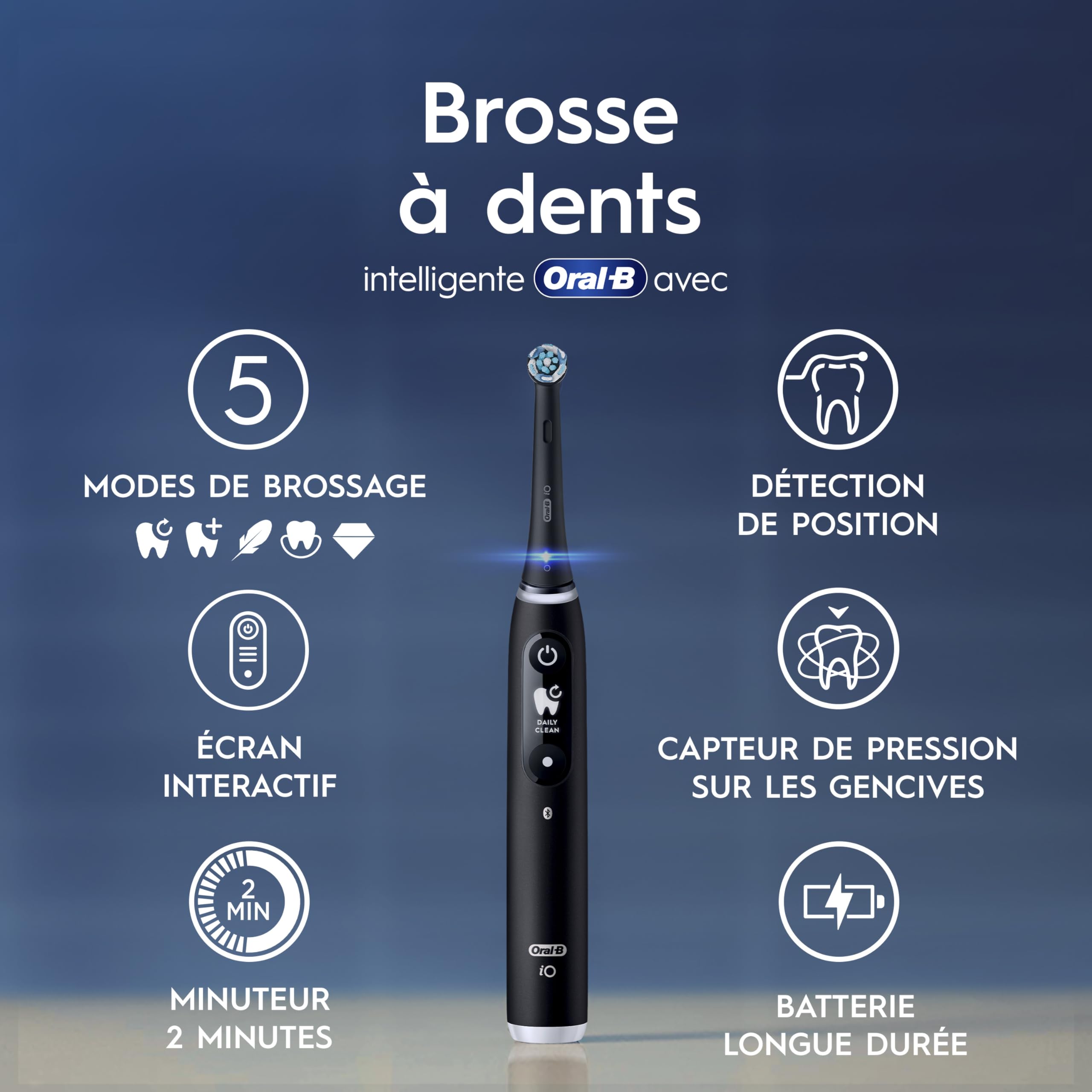 Oral-B Brosses A Dents Electriques iO6 Duo Noire Et Rose, 5 Modes Dont Blancheur Et Soin Des Gencives, Capteur De Pression, Ecran Interactif, 3 Brossettes De Rechange Oral B