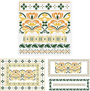 FINGERINSPIRE Indian Inlaid Furniture Stencil 11.8x11.8 inch Reusable 6 Styles Splicing Border Drawing Template Flower Border Decoration Stencil for Painting on Wood Wall Fabric Paper Furniture - Buy now