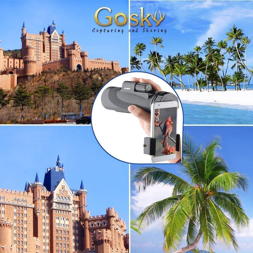 Gosky Titan 12X50 High Power Prism Monocular with Smartphone Adapter -IPX7 Waterproof Fog- Proof Shockproof Scope - BAK4 Prism & FMC Lens for Bird Watching Hiking Hunting Camping Travelling