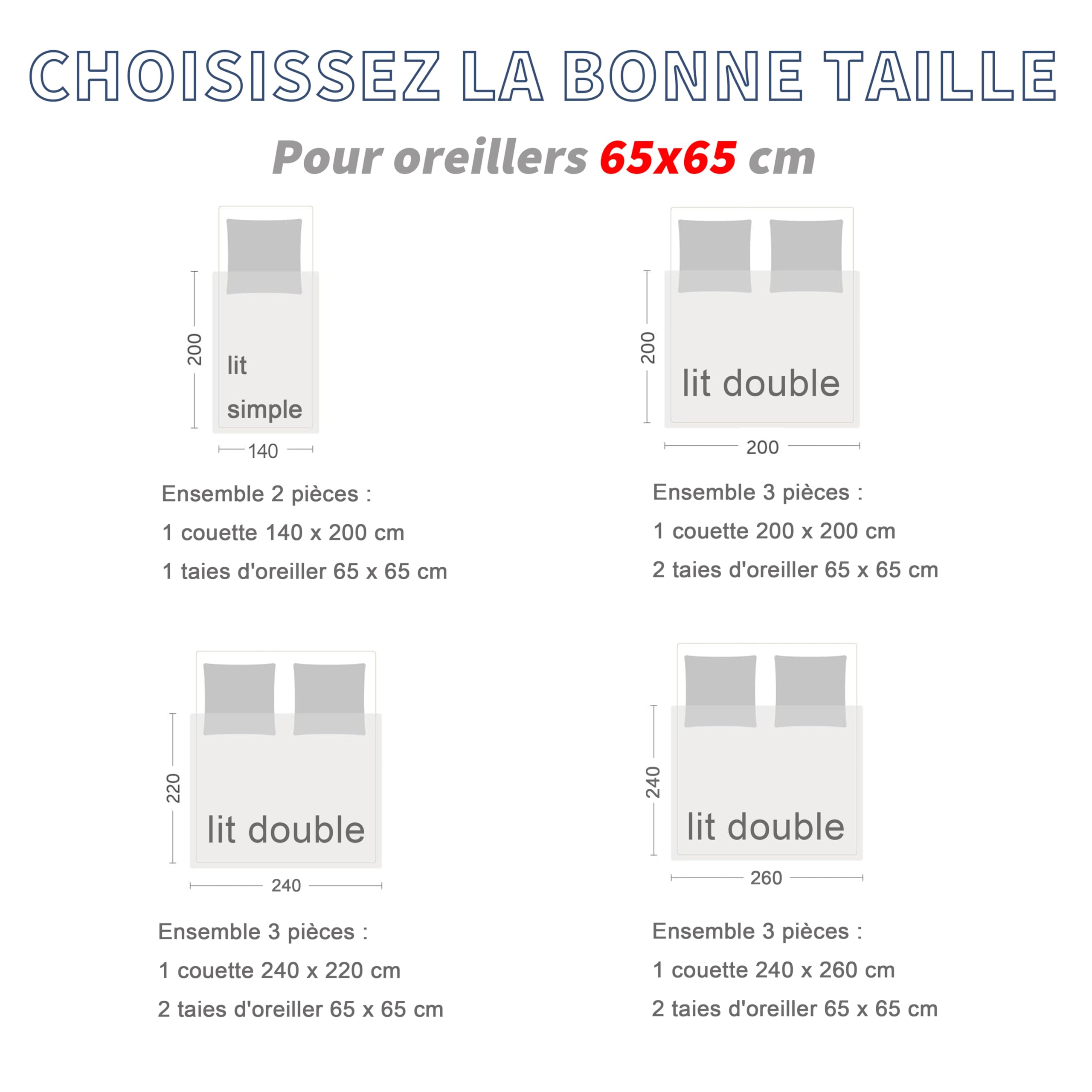 HIG Piumino 200 x 200 cm per letto matrimoniale – 200 GSM in morbida microfibra reversibile con 2 federe 65 x 65 cm – Certificato Oeko-TEX trapuntato per le 4 stagioni (blu grigio)