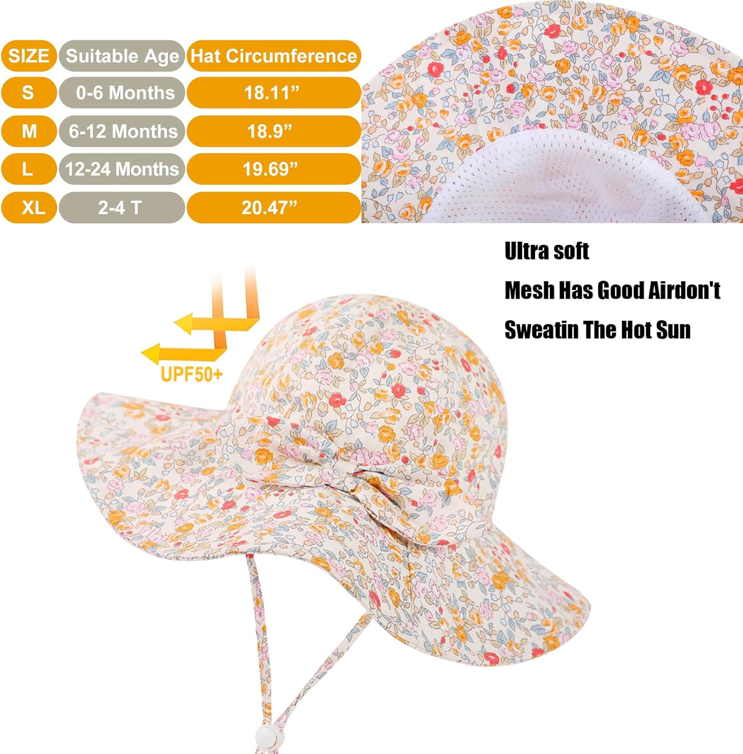 Baby Girl Sun Hat Toddler Beach Hats with UPF 50+ Protective Infant Summer Hat with Wide Brim Baby Girls Bucket Hat - Image 3