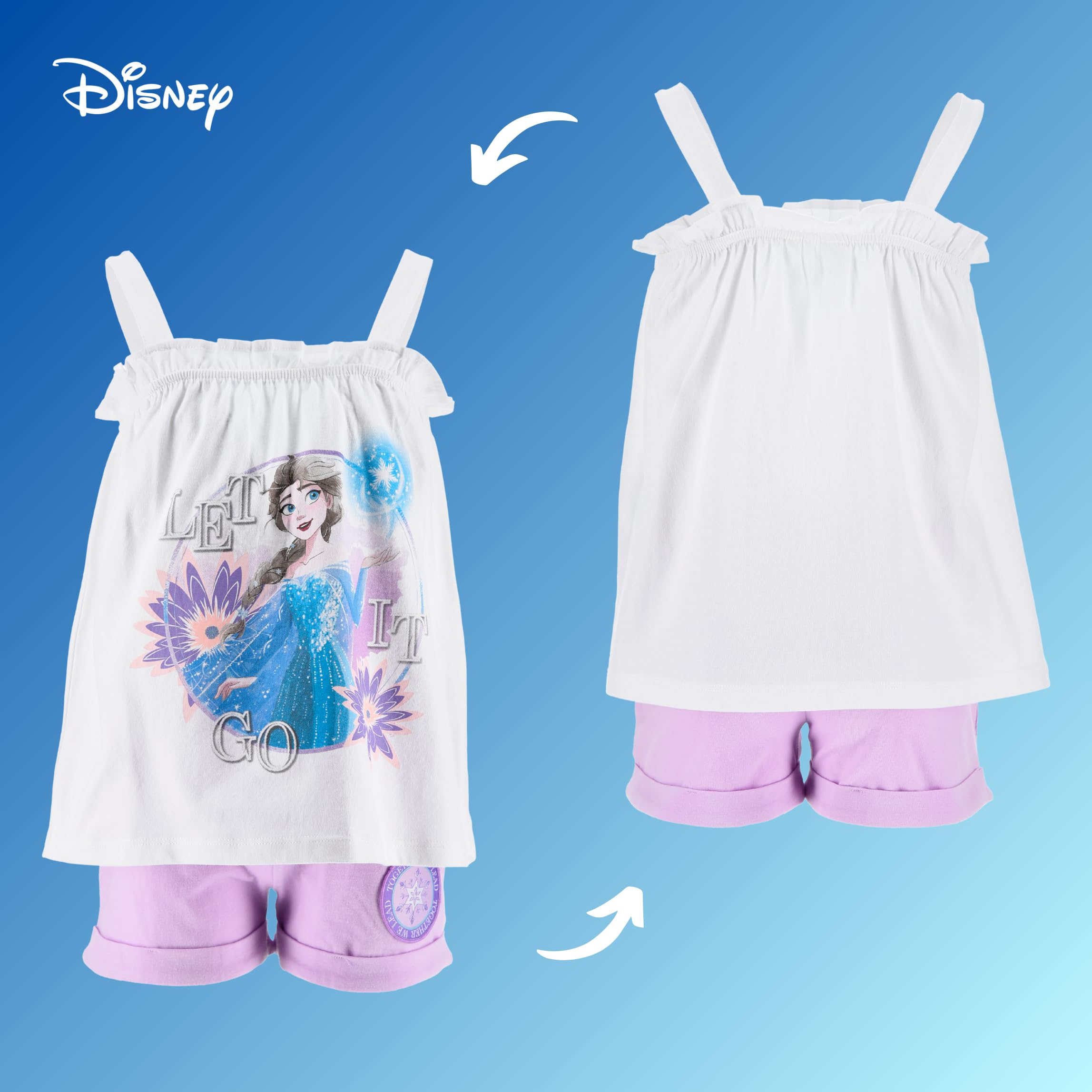 Disney Frozen Camiseta y Pantalón Corto para Niña, Diseño 'Let it Go' Lentejuelas Pijama Conjunto 2 Piezas para Niñas, Tallas 3 a 8 Años