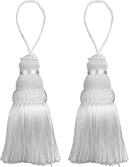 Fenghuangwu Colorful Tassel Key Tassel DIY Accessories for Curtain and Home Decoration (White, 2P)