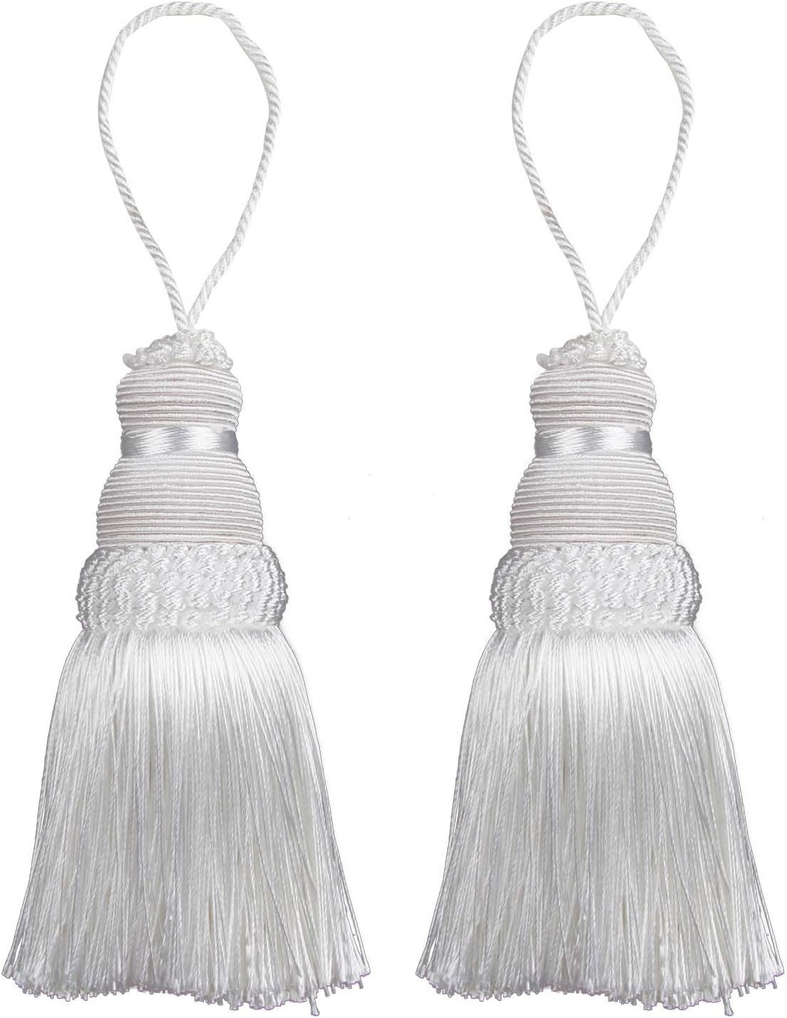 Colorful Tassel Key Tassel DIY Accessories for Curtain and Home Decoration (White, 2P)