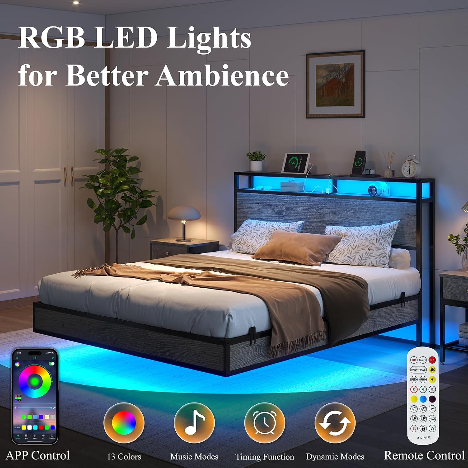 RGB LED lights with app control, remote, and various modes