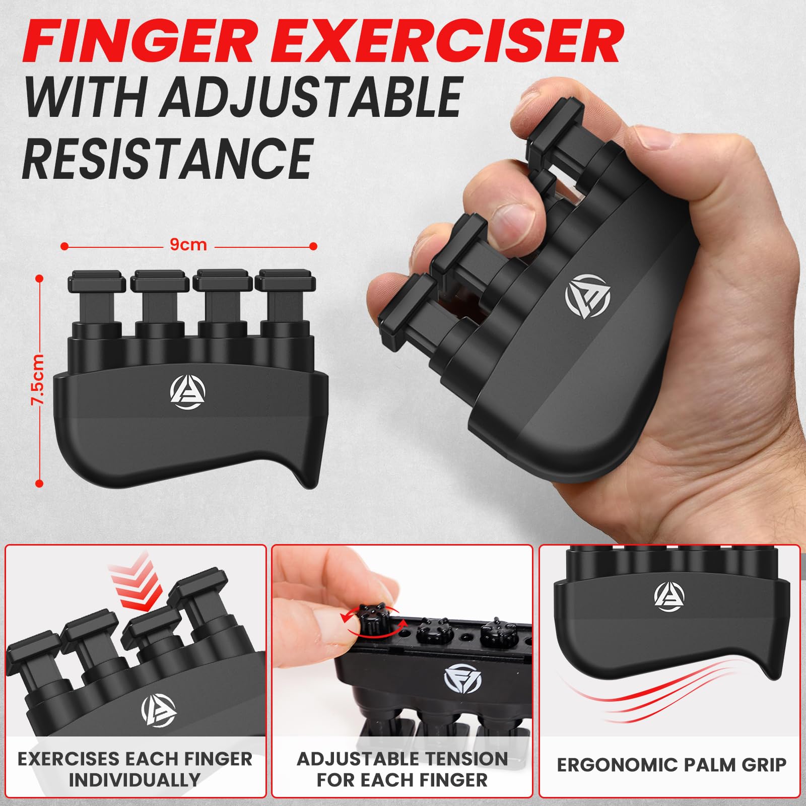 FUNFLEX Allenatore Mano Dita, Set Forza Presa Regolabile 5 Pezzi, Trainer Avambraccio, Estensore Dita, Fascia Polso Neoprene, Grip Ring, Allenamento Mano e Avambraccio