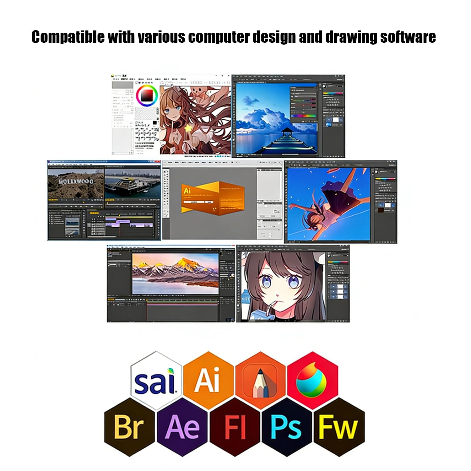 Tableta gráfica, tableta de dibujo, pantalla grande de 10 x 6 pulgadas, lápiz profesional sin sensibilidad a la presión de la batería, compatible con diferentes dispositivos, ideal para pintar, cursos