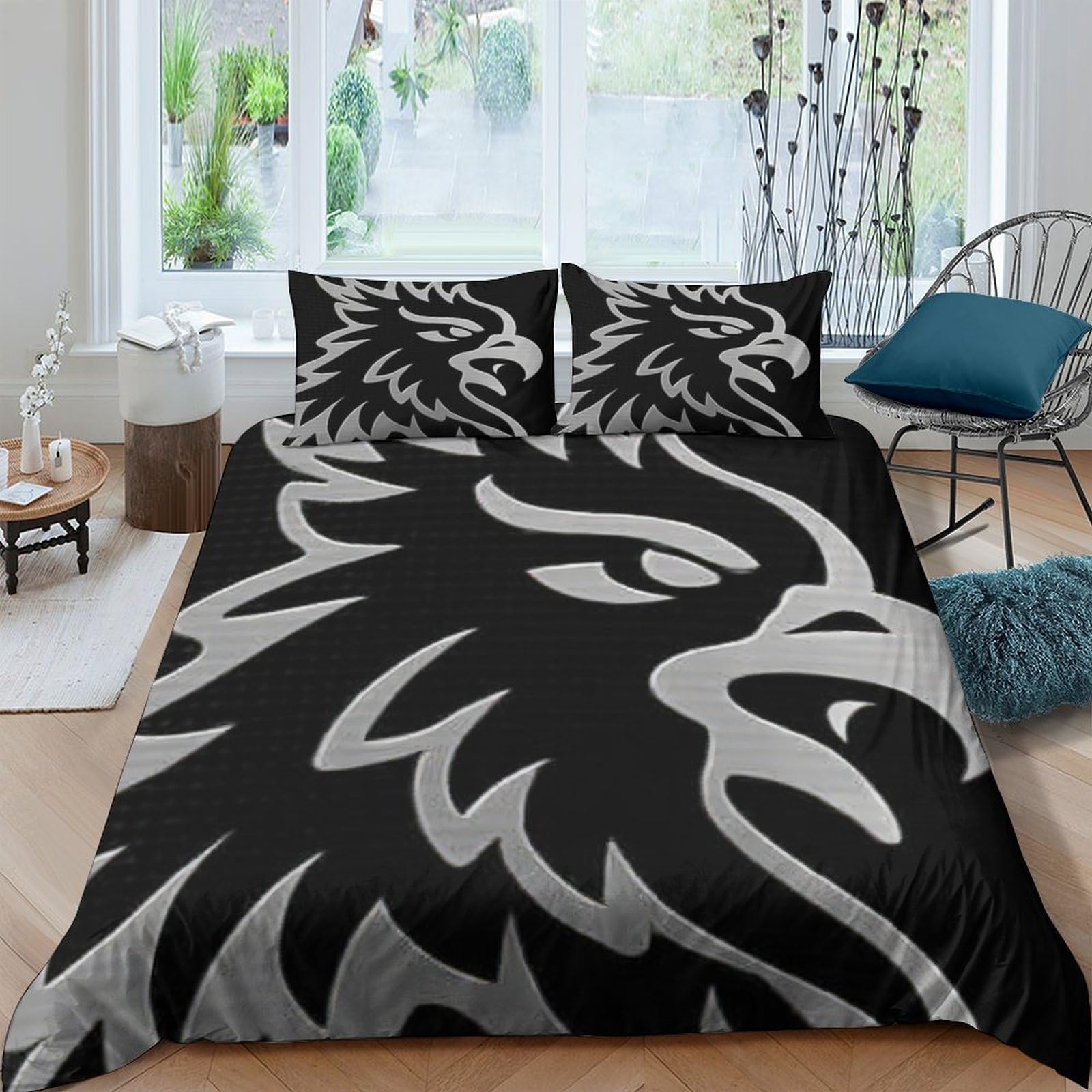 Ctjqhvkz Style-10 3D Printed Black Wolf Fitted Sheet Microfiber Soft Bedroom Decor Grey Eagle Bed Cover For Adult Teen Single（135X200cm）