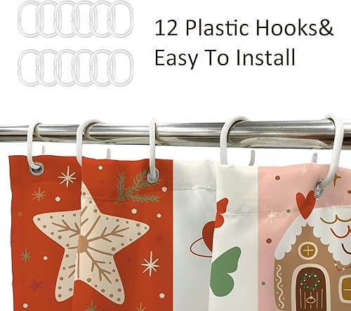 Miniatura 7 de Cortina de ducha retro de Navidad de 60 pulgadas de ancho x 72 pulgadas de alto, juego de cortina de baño impermeable para niños y niñas, accesorios