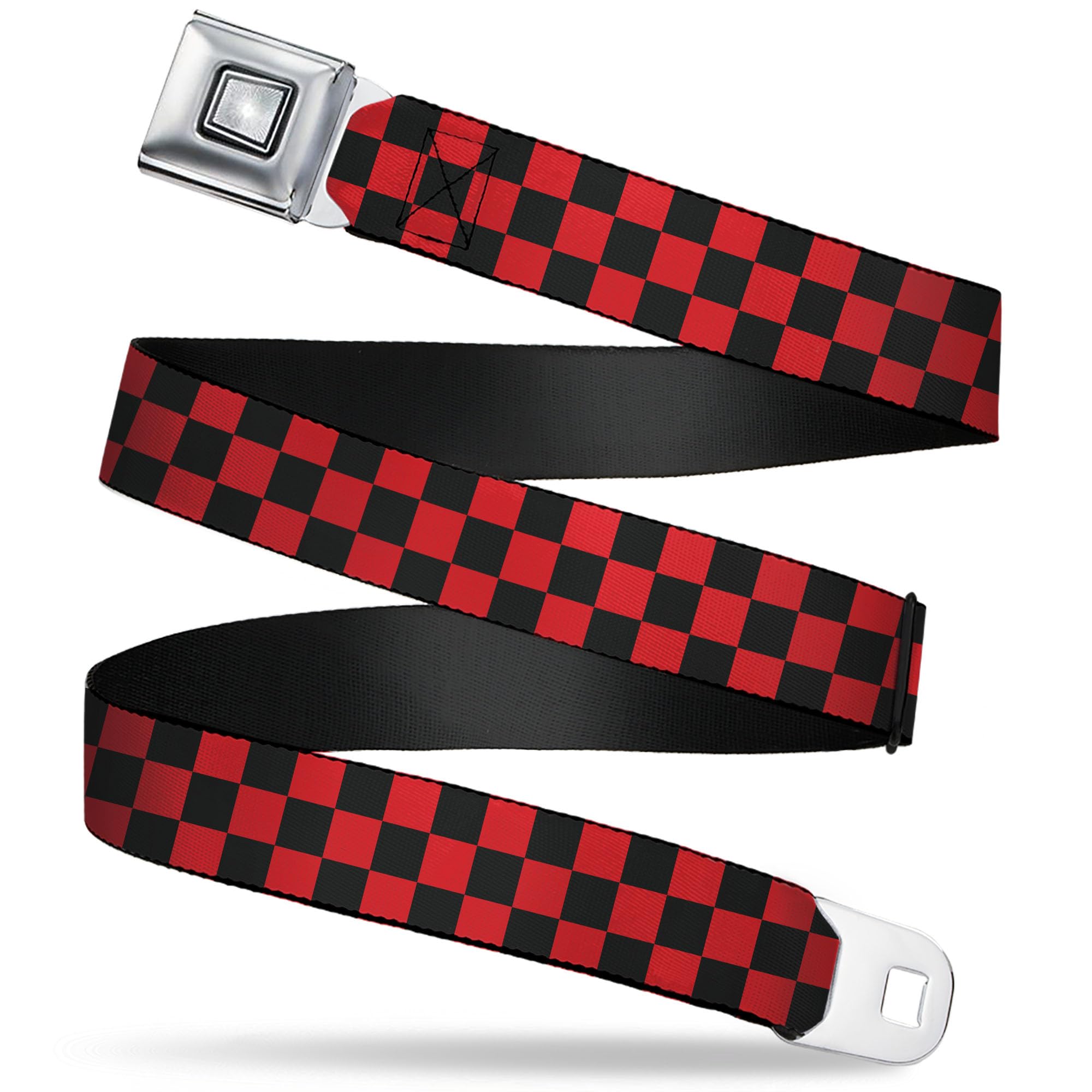 Buckle-Down Unisex Red Belt, Starburst Seatbelt Buckle Checke, 1.5" Wide - Fits Pant Size 32-52