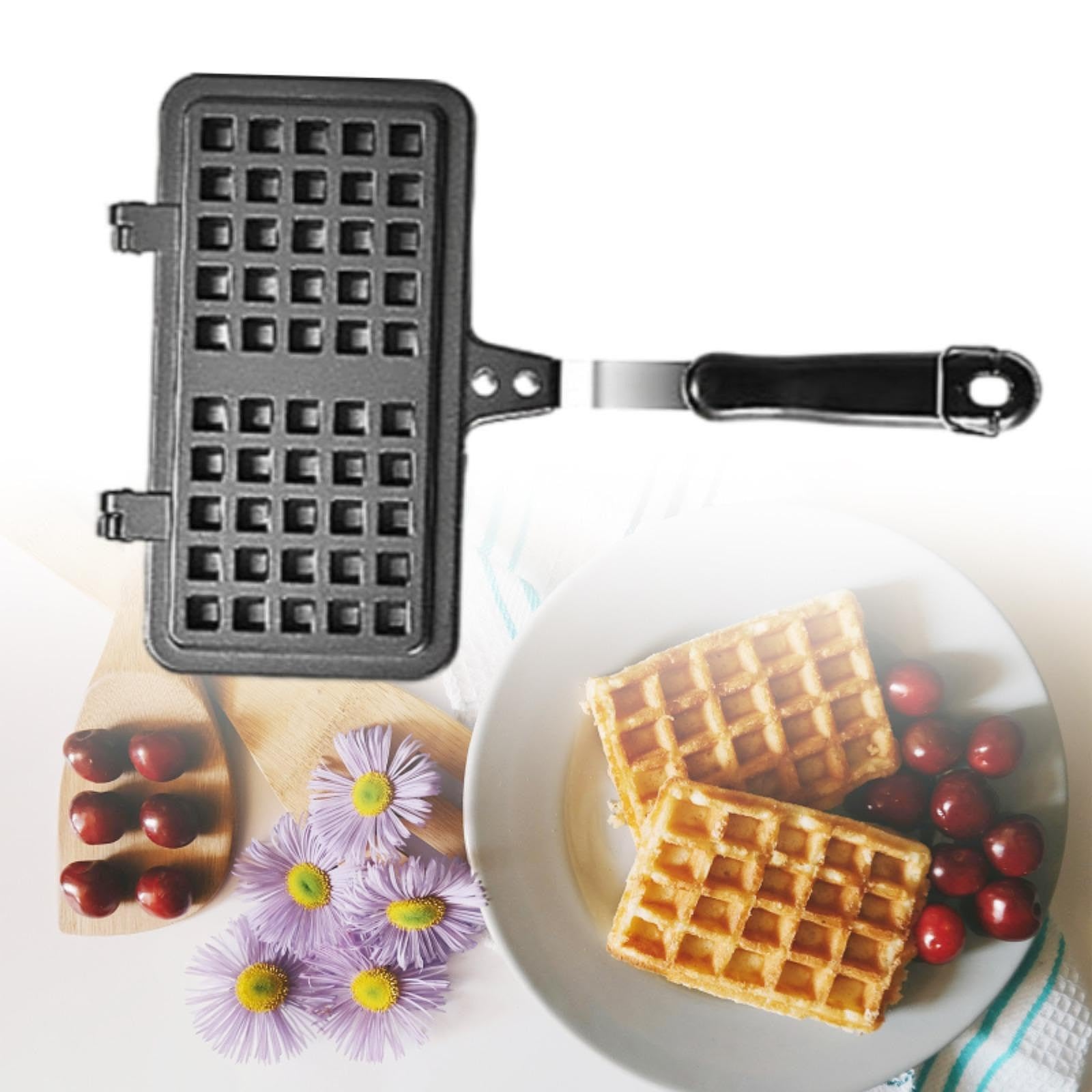 Sharplace Gaufrier en fonte, gaufrier, outil de cuisson antiadhésif, poêle à gaufres, gaufrier de camping pour cuisinières de cuisine, cuisson de crêpes