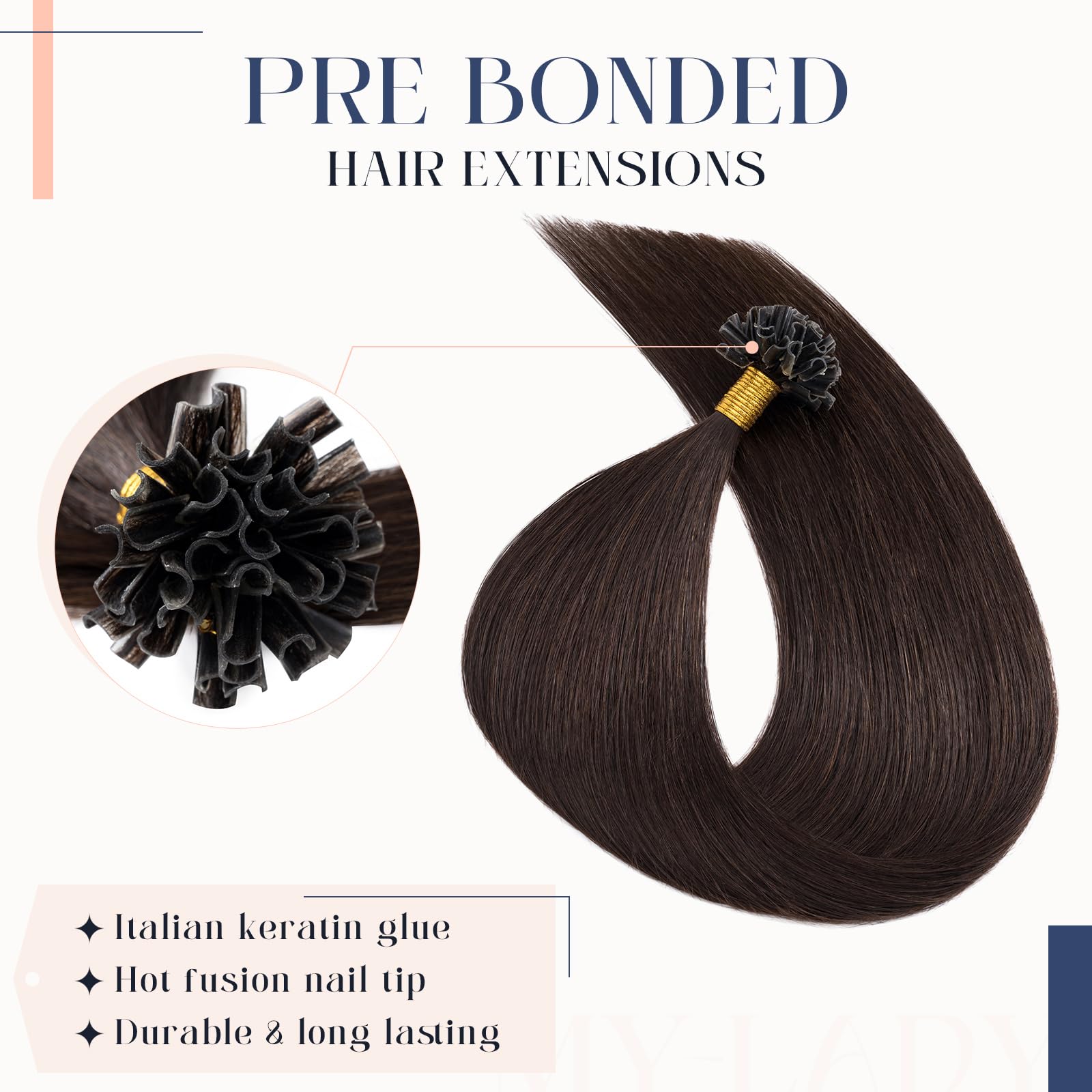 MY-LADY U Tip Hair Extensions Real Human Hair #2 Dark Brown 14 Inch Straight Pre Bonded Hair Extensions Natural & Silky 25g - Image 4