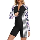 Century Star Long Sleeve Rash Guard for Women One Piece Swimsuits Modest Full Coverage Wetsuits Boyleg Surfing Bathing Suits