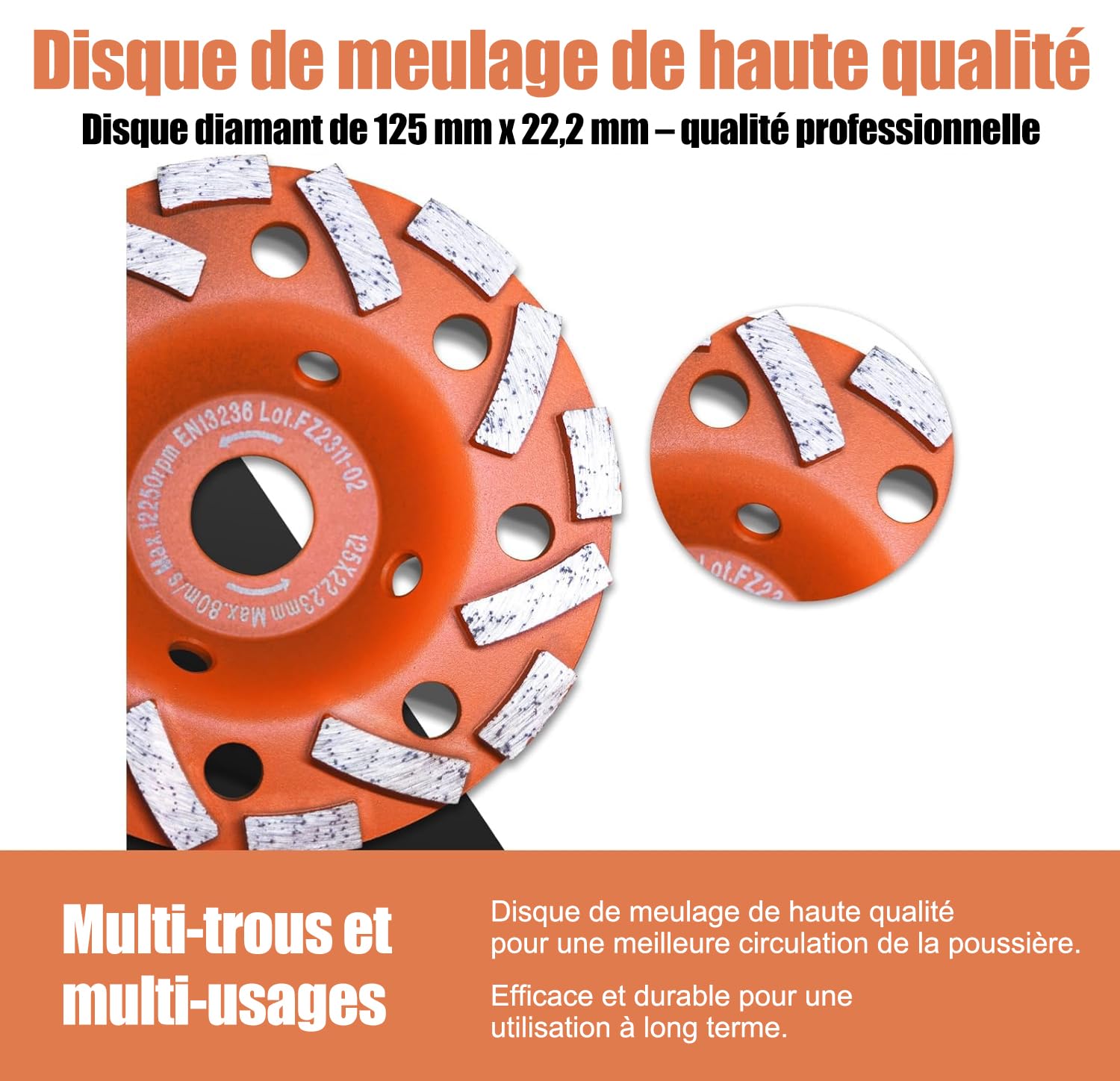 FANZWORK Ponceuse à Béton 1010 W avec tige Télescopique Jusqu’à 1,20 m, Meule Diamant 125 mm et sac de Transport, Vitesse variable, Idéale pour Béton, colle à Carrelage et Autres Revêtements