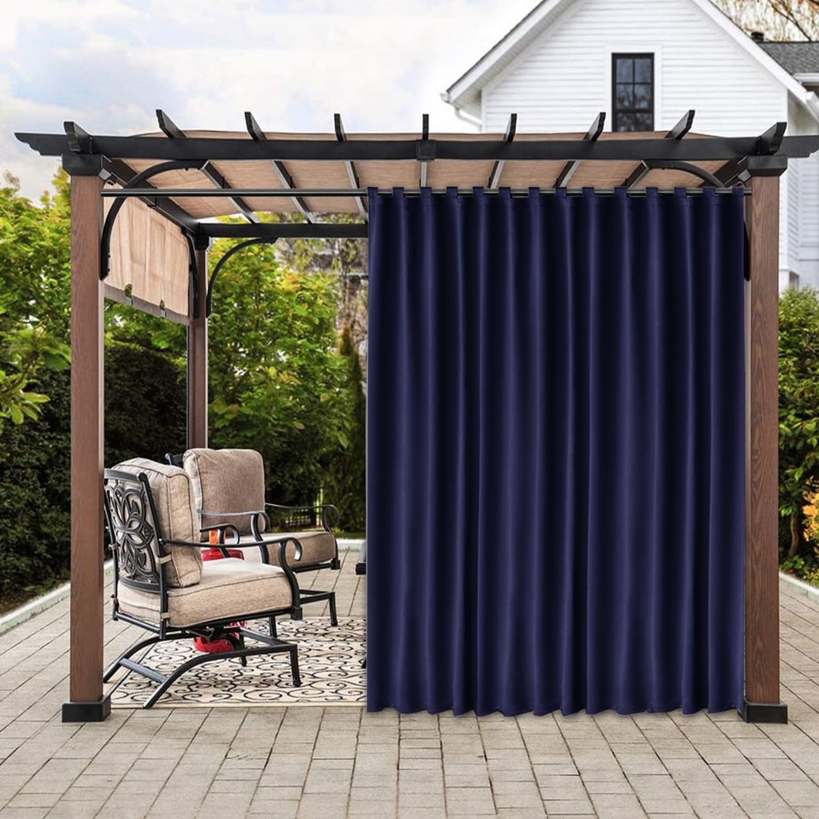Koncey Outdoor Curtains for Patio Waterproof, Privacy Patio Door Curtain, Gazebo Curtain Blackout-Patio Door Sun Shade Curtains with Sun Protection & Heat Insulation, Width x Height(Blue,3.2 x 2.5 M)