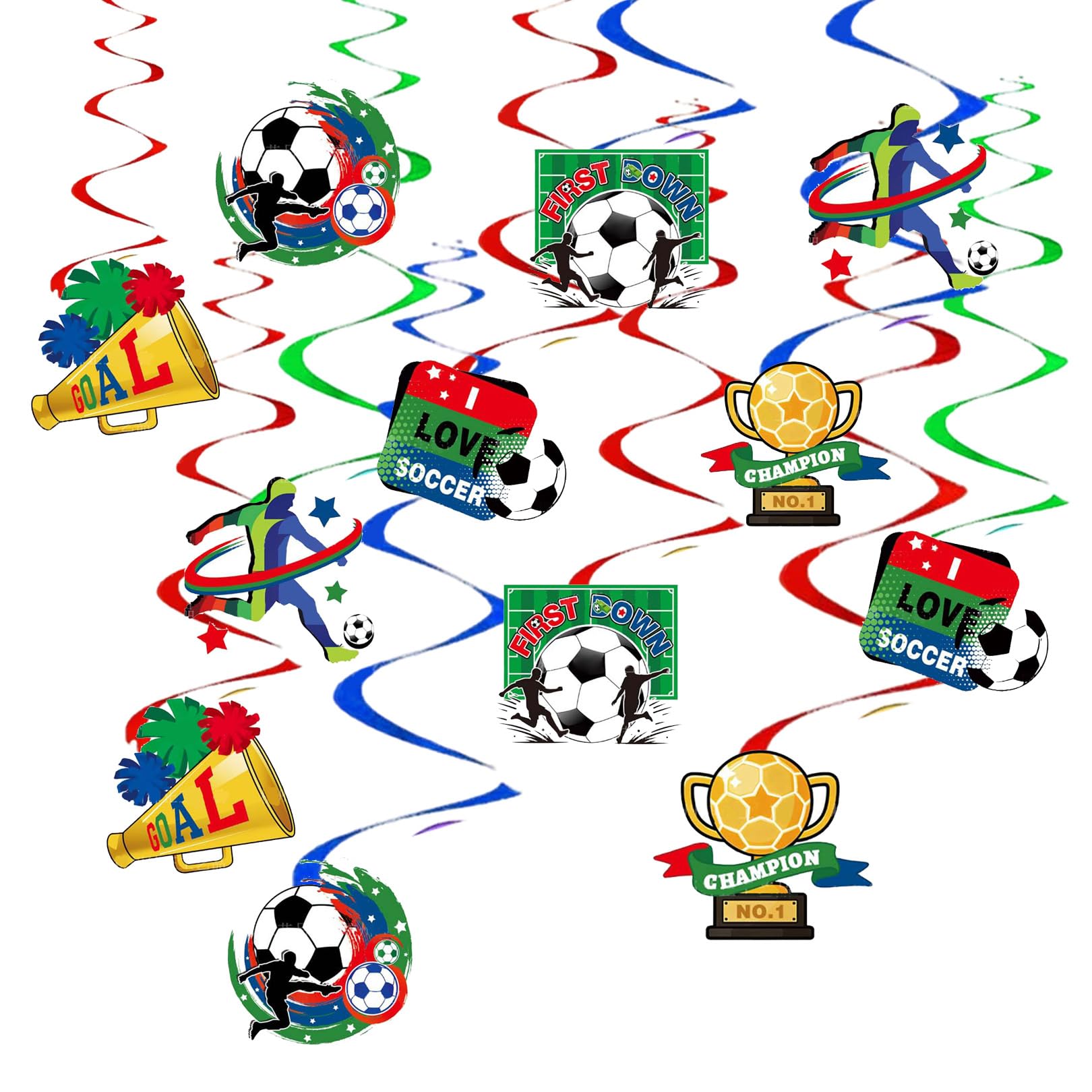 12 Pack World Cup Football Party Decorations,Colourful Paper Swirls Hanging Set,Soccer Themed Bunting Banner for Home Party Fans Birthday Celebration Wall Door Outdoor Indoor Supplies Accessories
