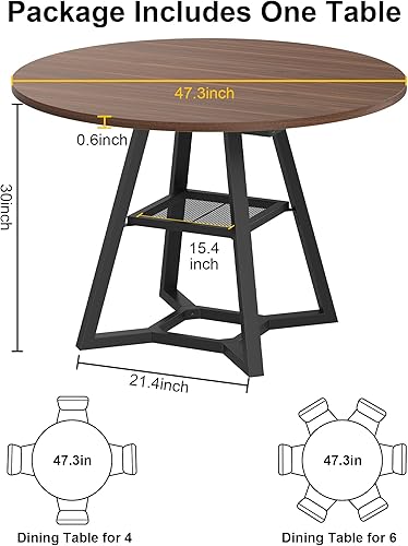 Miniatura 2 de Mesa de comedor redonda para 4, mesas de cocina, mesa de comedor circular con marco de metal de pedestal, mesas de cocina y comedor industriales de