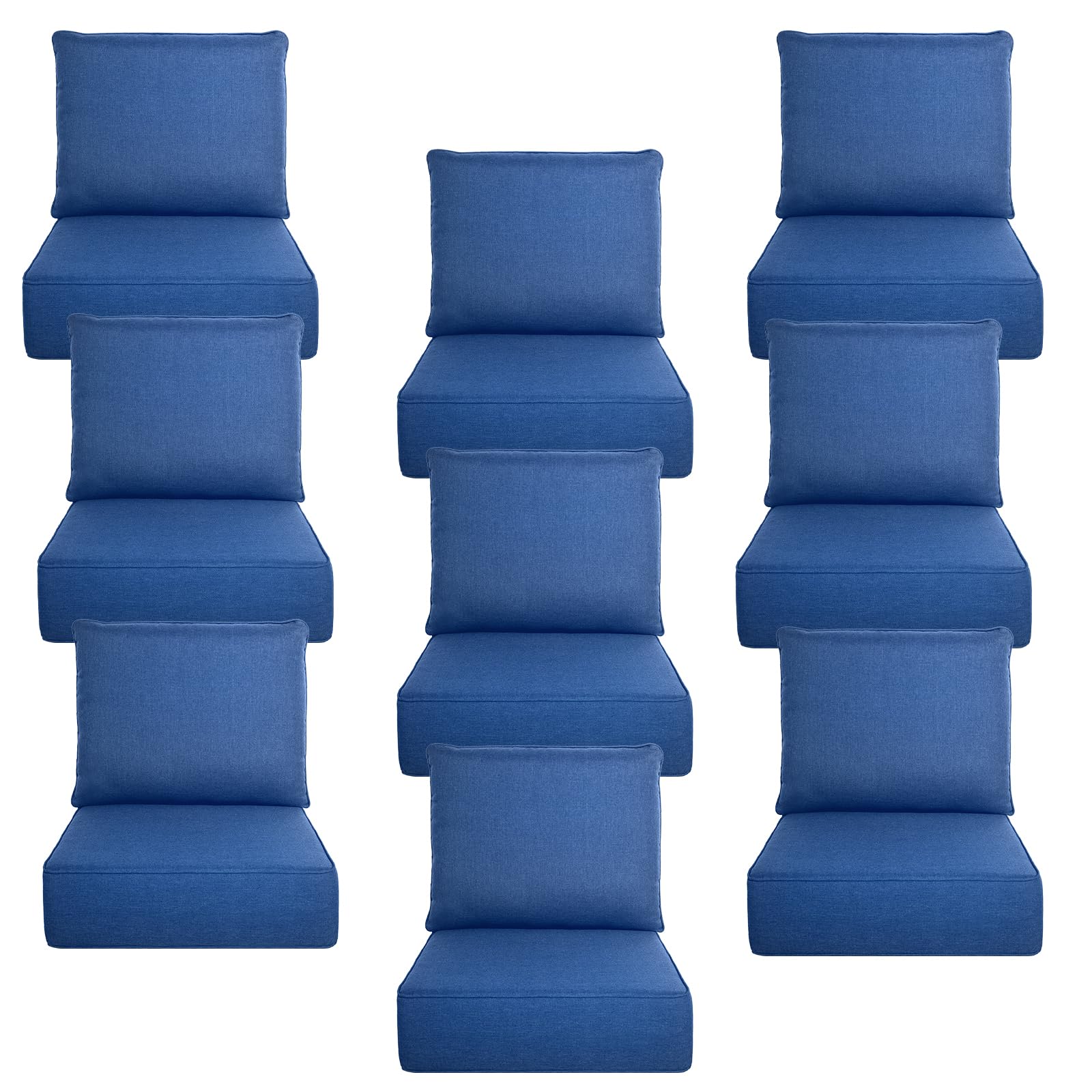 Luxury 6" Thick Outdoor Cushion Set 9-22x24 Patio Furniture Cushions with 28D High-Density Foam, Water-Resistant &amp; Fade-Resistant Fabric, Removable Covers for Patio Furniture Sofa Couch -Blue