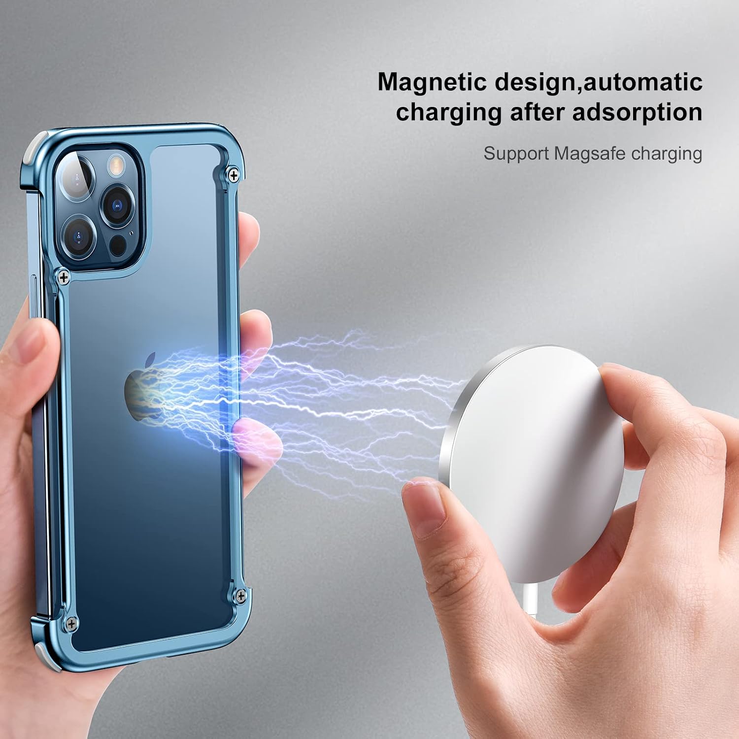 OATSBASF Aluminum Bumper Case Compatible with iPhone 13 Pro Max, Utral-Thin Corner Corver Bumpers Case for iPhone 13 Pro Max 6.7-inch (Blue)