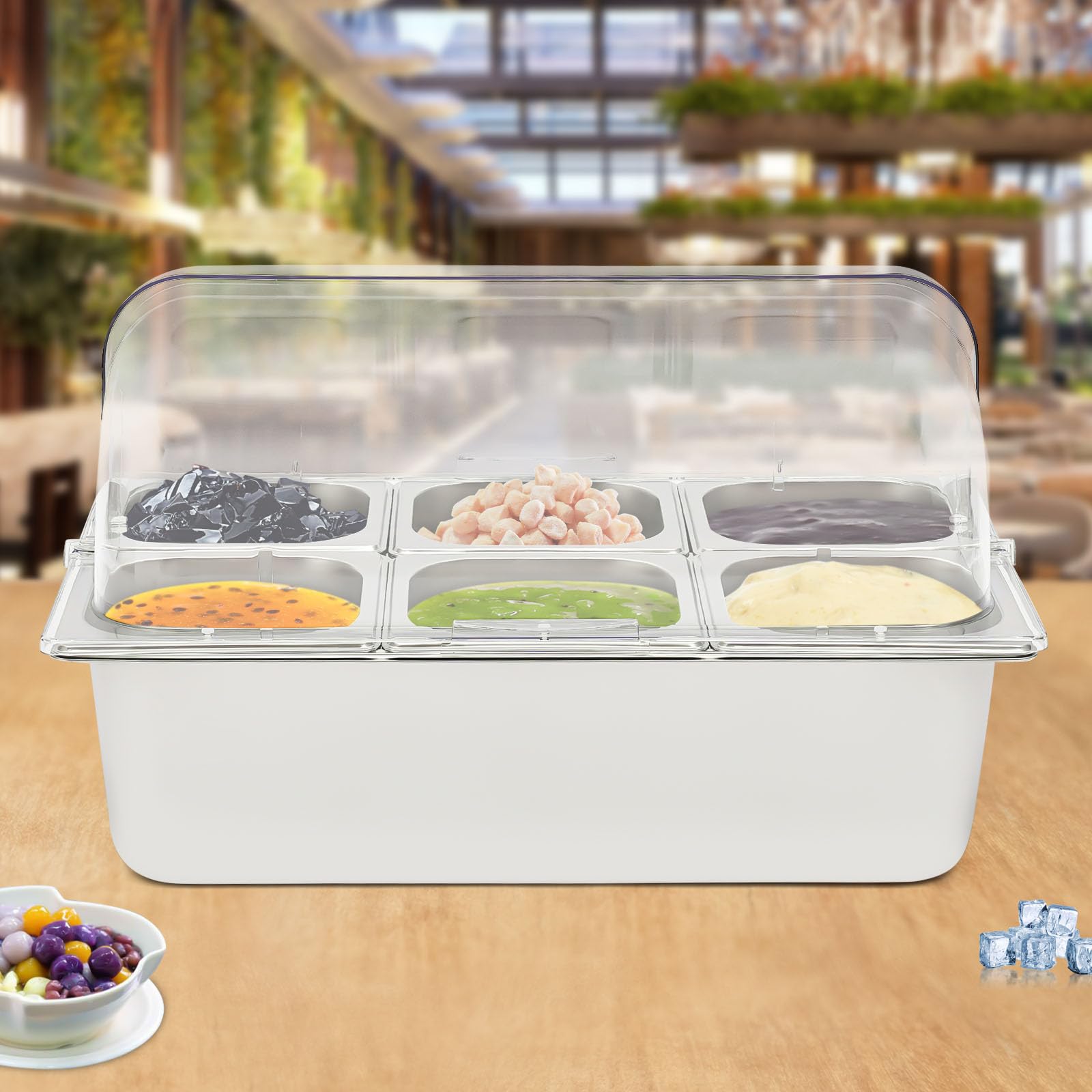 GDRASUYA10 LOYALHEARTDY-BTG Ice Food Serving Display Tray With Clear Roll Top Cover 6 Pans-159044