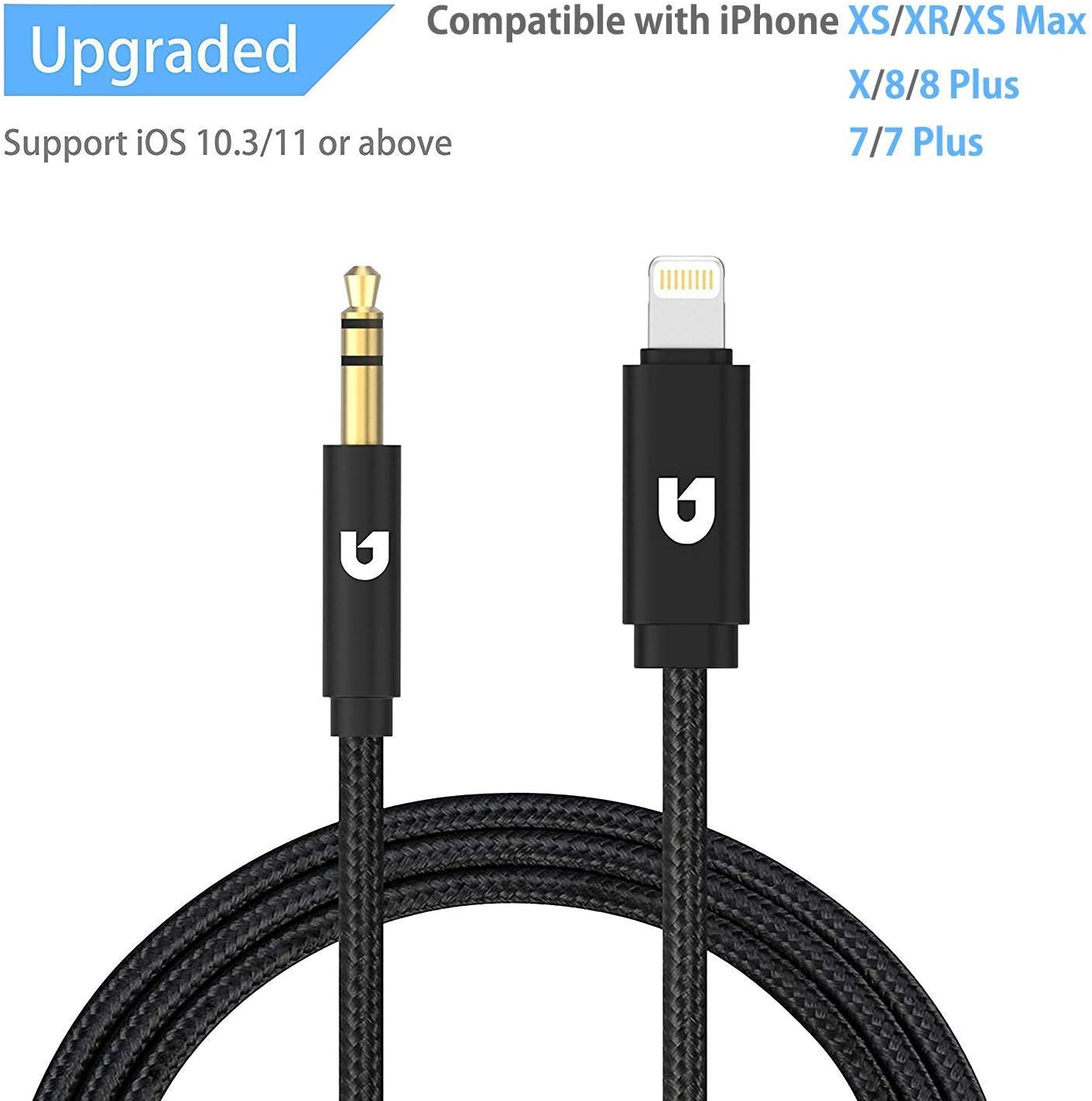 Micar Aux Cord Compatible for iPhone X / 8/7 / 6 / 6s, 3.5mm Car Aux Cable Male Audio Adapter to Car Stereo or Headphone, Support iOS 11.4 and later (3.3ft)