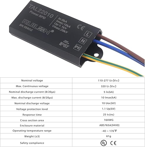 Miniatura 5 de Dispositivo de protección contra sobretensiones LED, 2 protectores de sobretensiones para protección contra rayos, pararrayos para iluminación