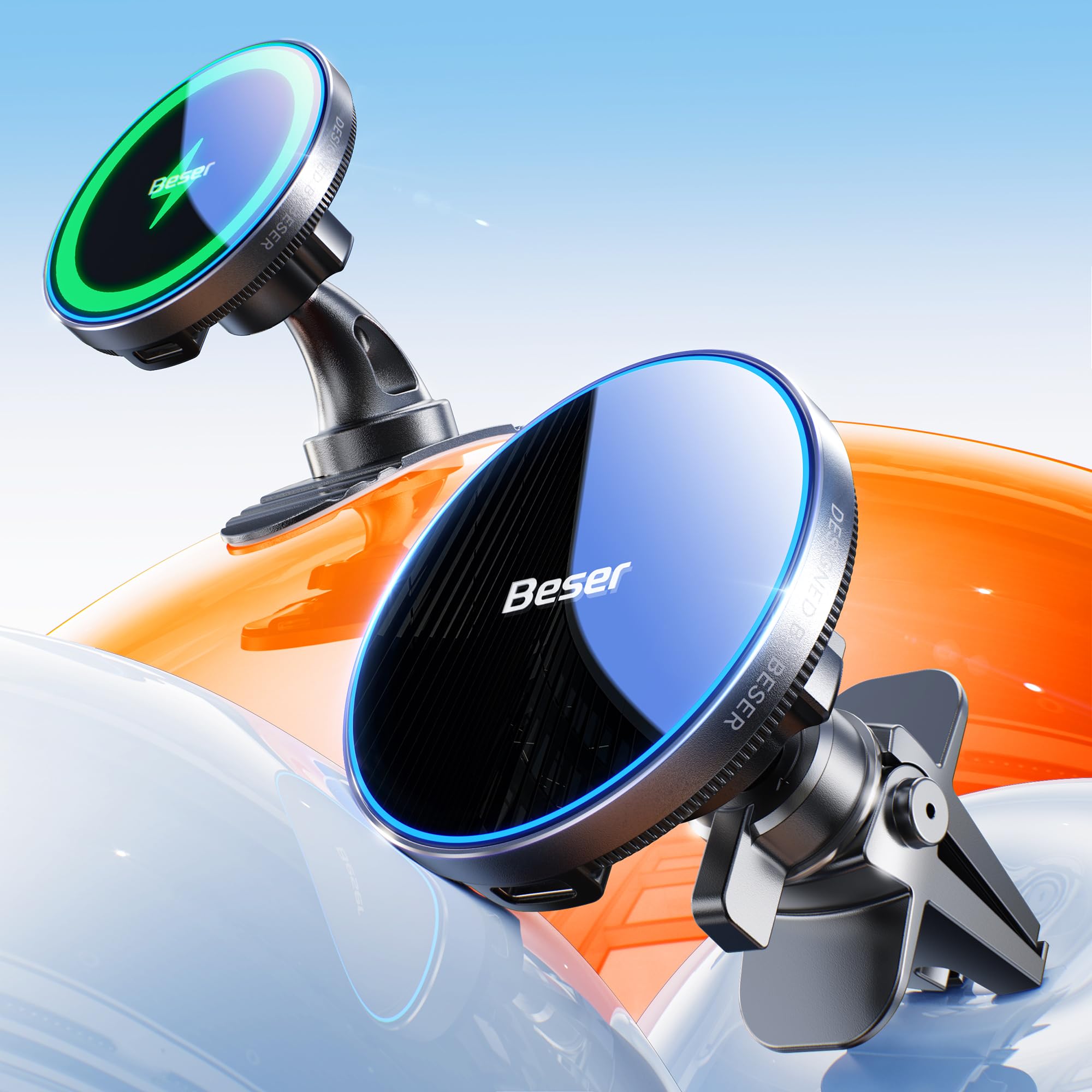 Beser for MagSafe Car Charger Mount 15W Magnetic Wireless Qi Charger Phone Holder Dashboard Vent Mount for iPhone