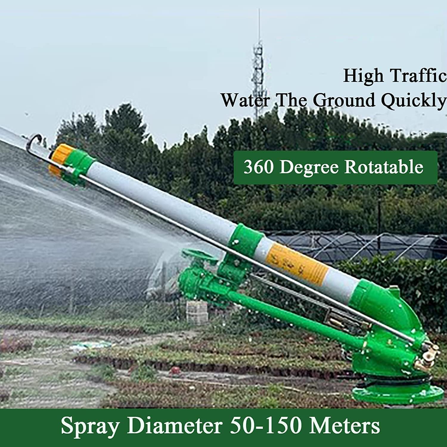 Aspersores de riego de jardín con 9 boquillas de repuesto, pulverizador de agua Vortex de 360°, rango de 27-68 m, perfecto para granjas, césped y jardines