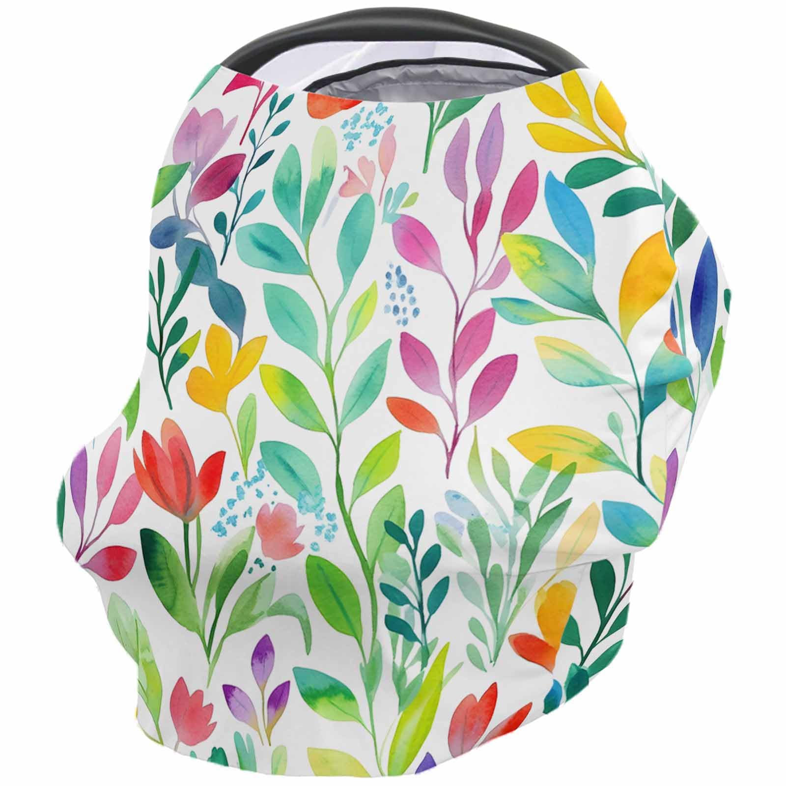 Nursing Cover for Breastfeeding Scarf, Colorful Leaves Green Baby Car Covers Super Soft Multi Use for Canopy Shopping Cart Cover Blanket Stroller Cover