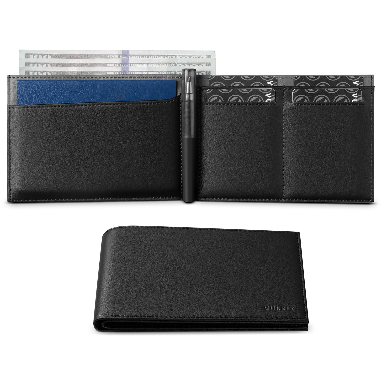 Bilfold Passport Holder Leather RFID Blocking Passport Wallet with Hidden Pocket Slim Travel Documents Organizer for Men or Women, Black-Grey, Minimalist-image-33