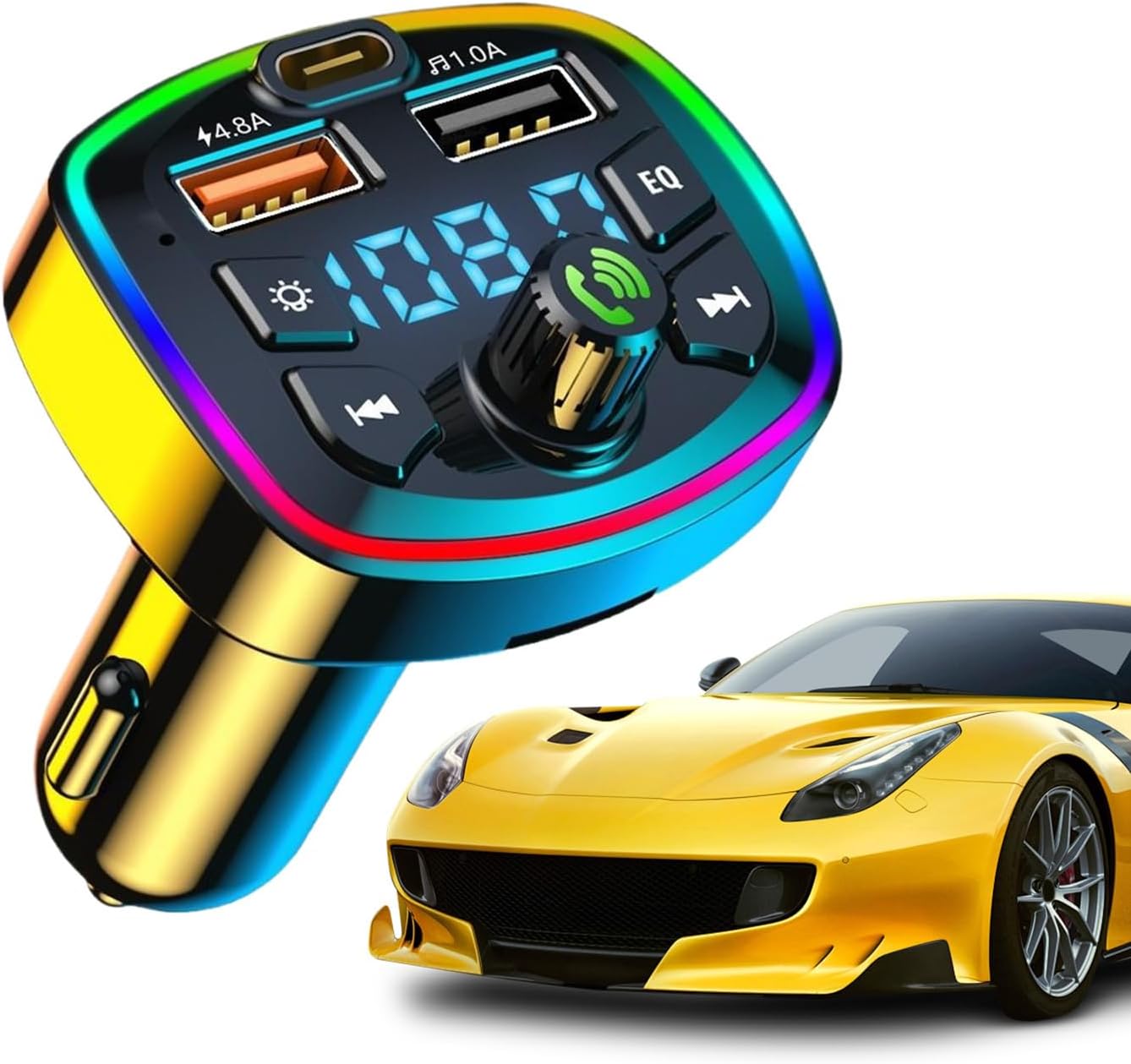 – FM Transmitter | Digital Display Receiver,2-Port Fast Charging FM Radio Adapter | for Auto Music Phone PC Road Trip Hands-Free Calling