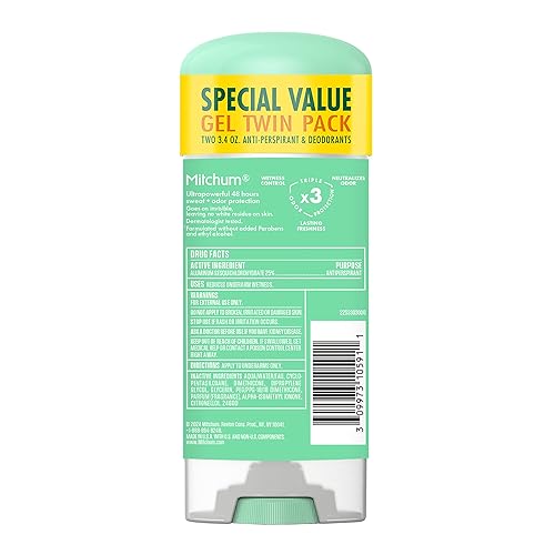 Miniatura 8 de Mitchum Women’s Antiperspirant Deodorant Gel Stick, Shower Fresh Scent, 48HR Sweat & Odor Protection, Triple Odor Defense, Alcohol-Free, 3.4 oz