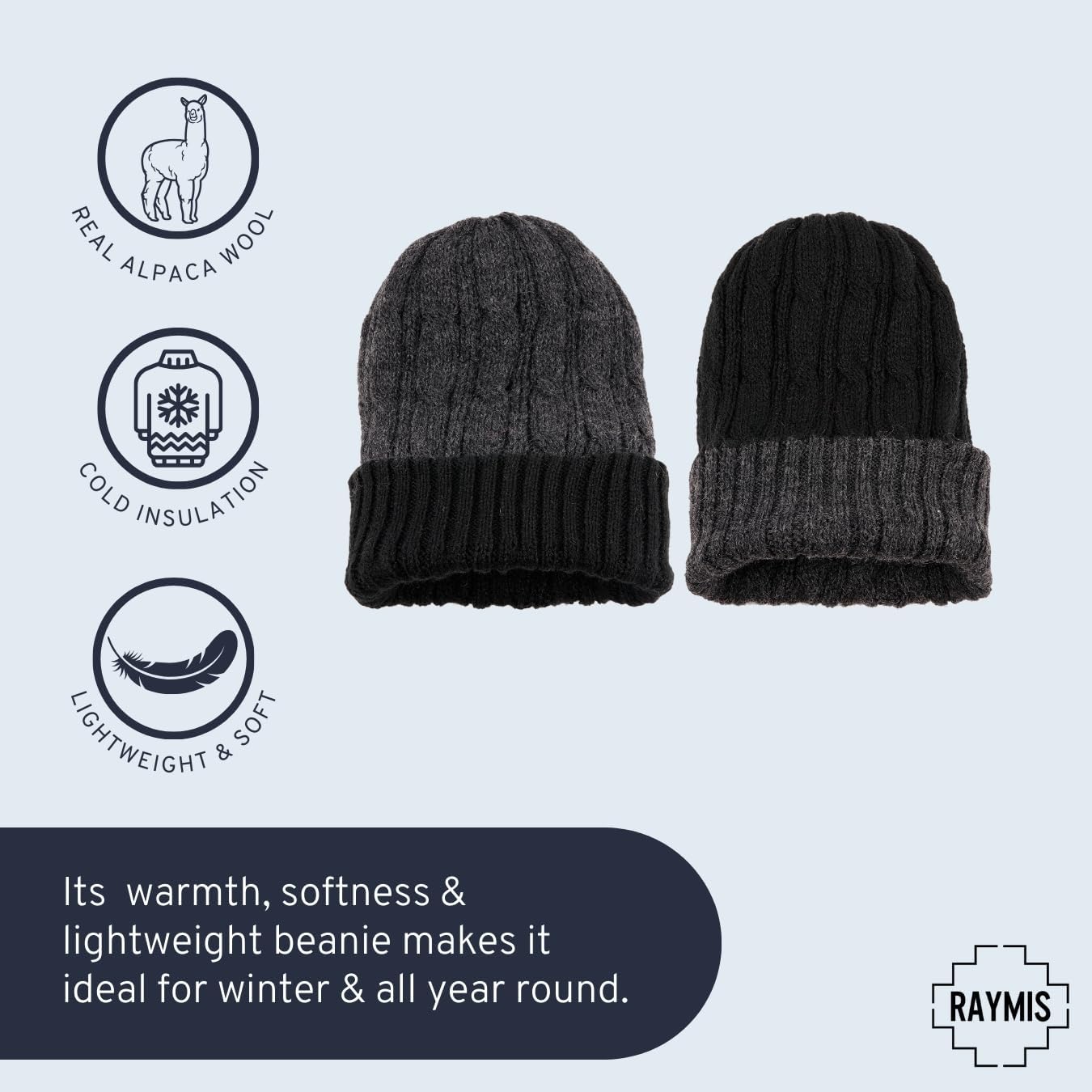 Reversible Alpaca Wool Hat - Warm & Soft Peruvian Unisex Beanie - Image 4