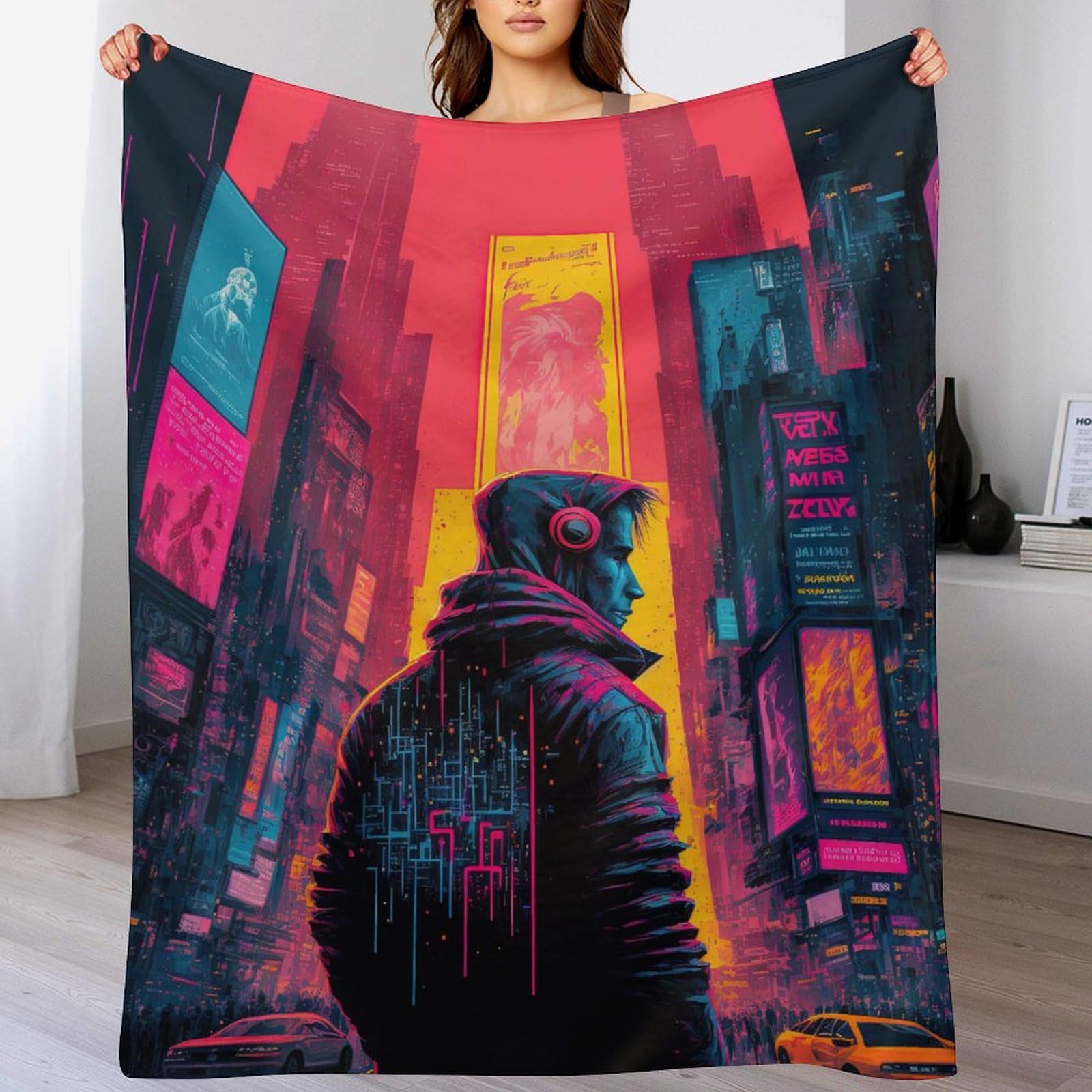 Couvertures en flannel douce et resistante, couvre-lit paysage neon haute densite