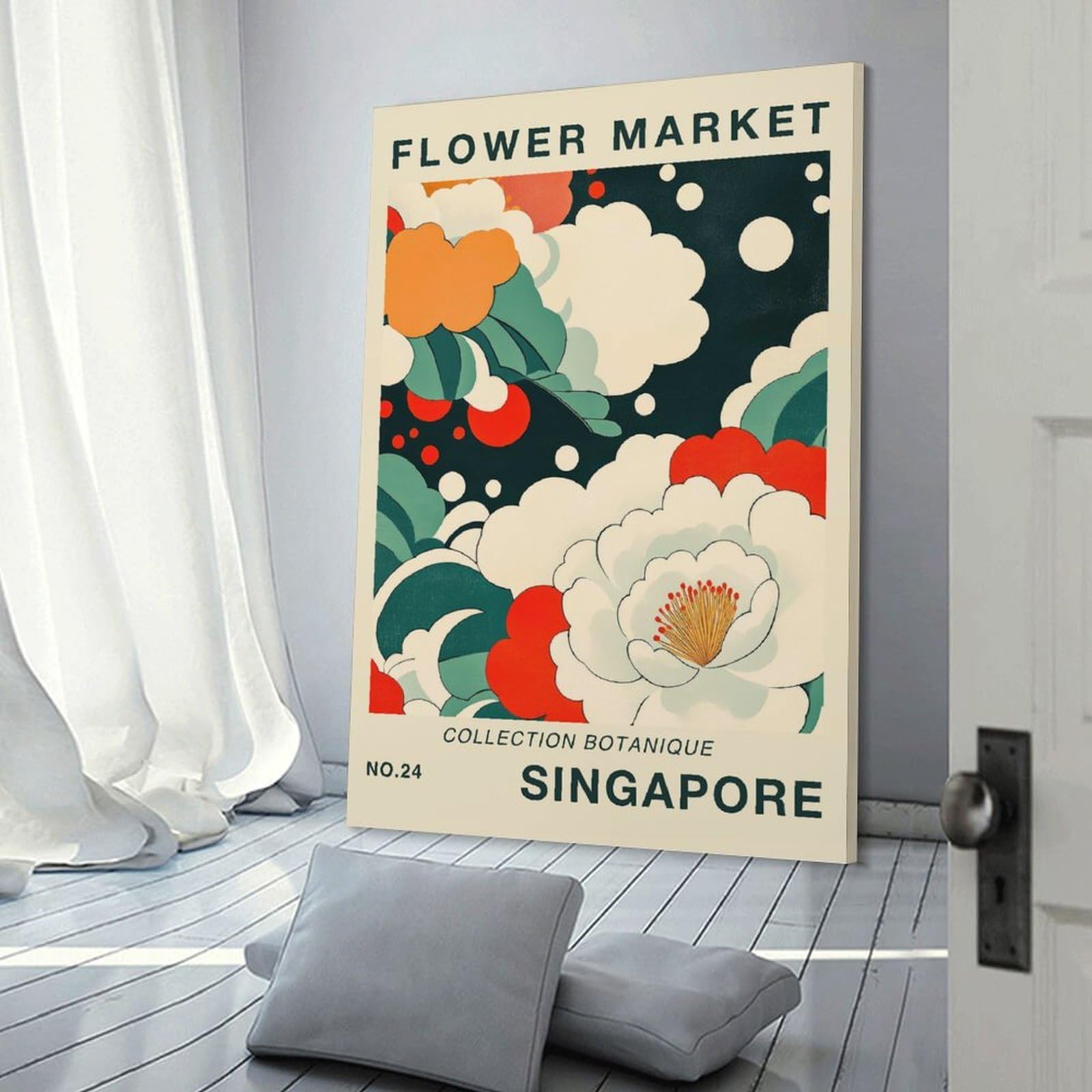 Junmoney Singapore Flower Market Poster Hanging Wall Art 20x30inch(50x75cm), for Bedroom Walls, Guest Spaces Or Lounges, Home Artwork with A Soft Interior Feel