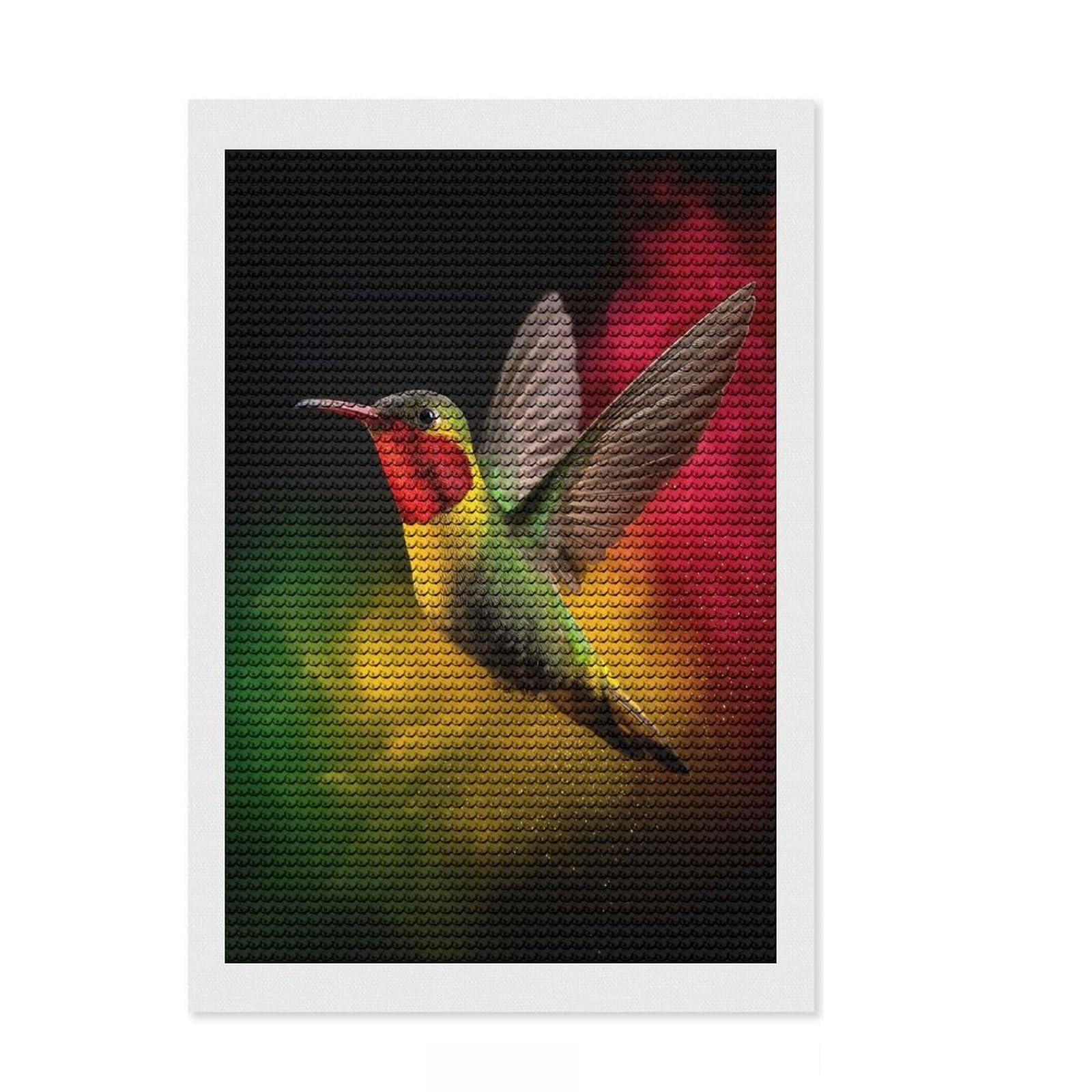 Junmoney Rasta Hummingbird Round Drill Diamond Painting 8"x12", for Creative Relaxation, Full Kit Included, Boho Decor, Gift Idea