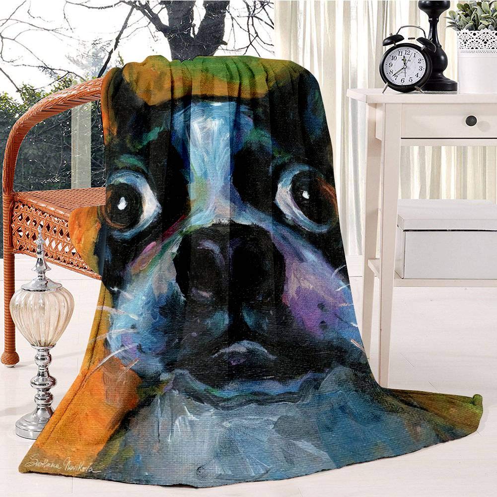 Cute Boston Terrier Puppy Art Bed Blanket Plush Velvet Soft